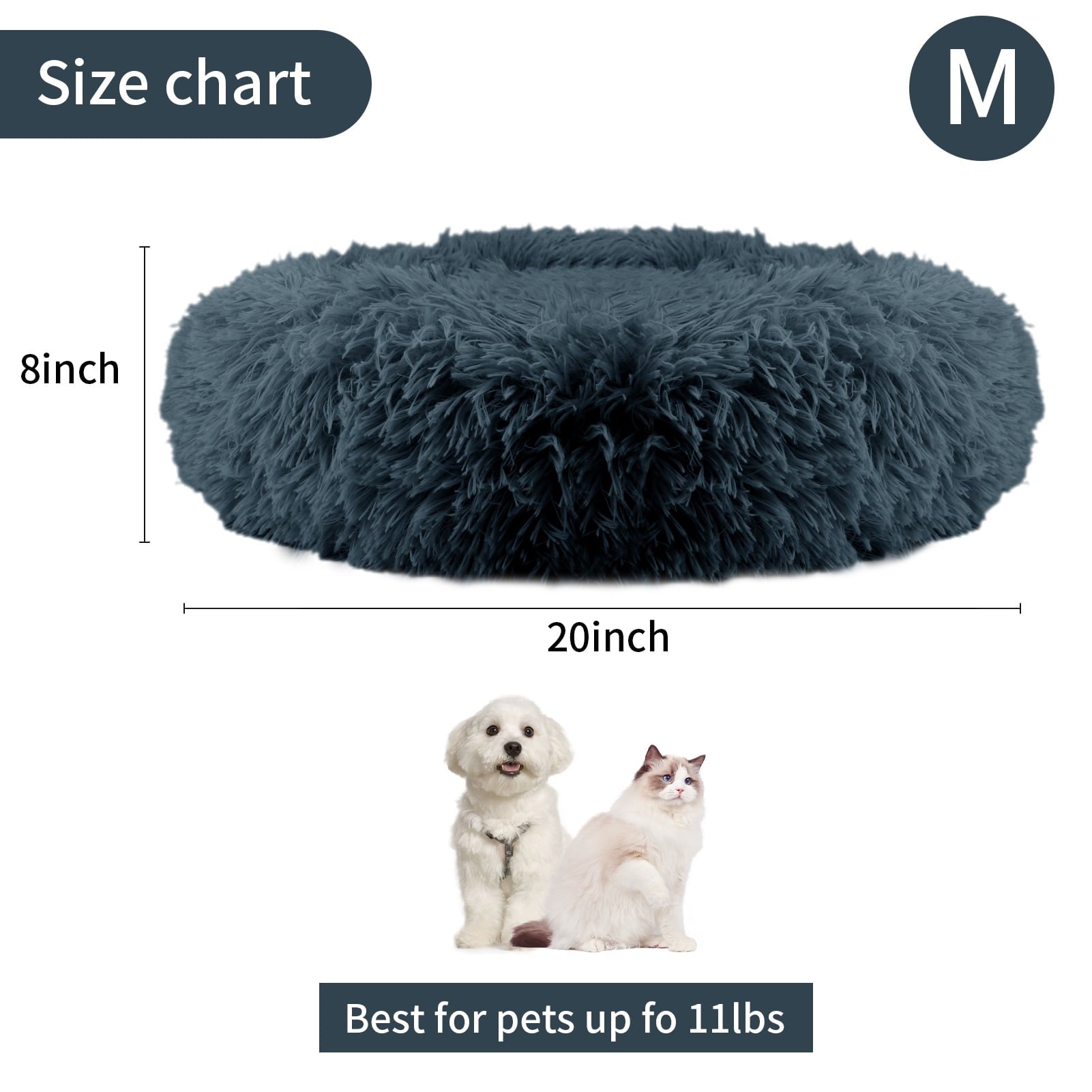 Donut Dog Bed - Anti-Anxiety, Self Warming, Cozy Soft Plush, Machine Washable Round Pet Bed, Ideal for Home & Travel, 20"x 8", Dark Grey