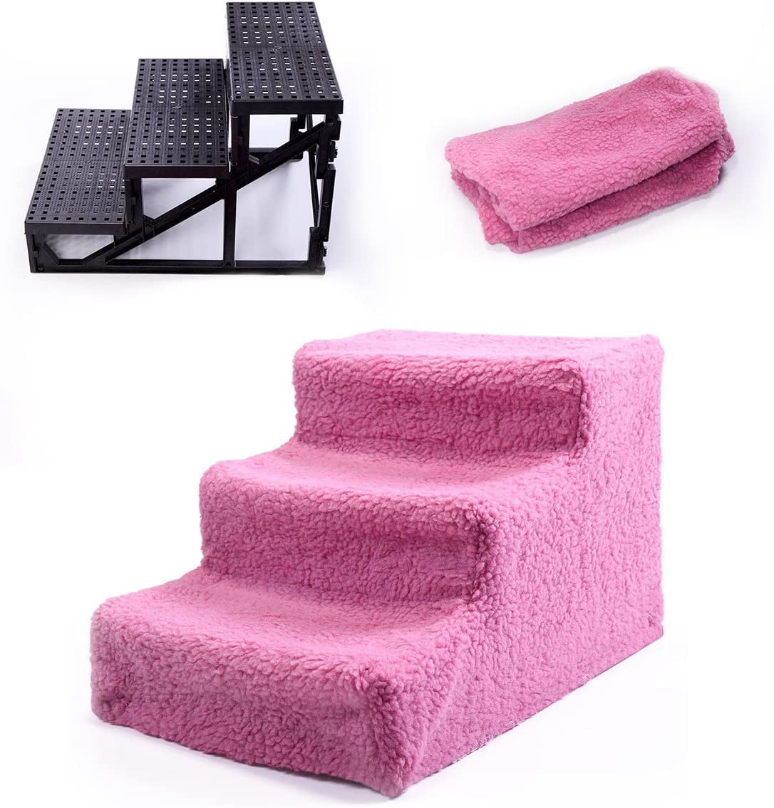 Imerelez Dog Stairs for Small Dogs - 3 Steps Pet Stairs for High Beds and Couch, Non-Slip Folding Dog Steps Portable Pet Stairs for Dog and Cats,3 Step