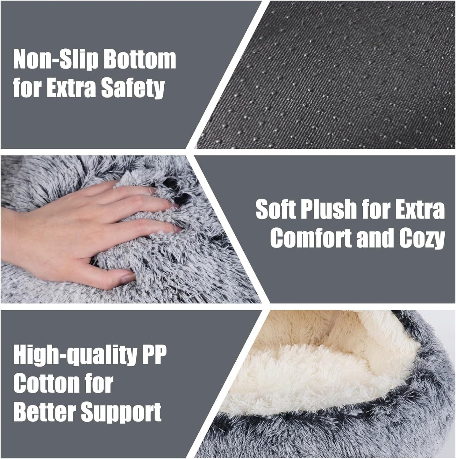 Katinyos Cat Bed & Dog Bed with Cover Cave, Machine Washable Cozy Cat Cave Bed, Pet Bed with Anti-Slip & Waterproof Bottom, Round Plush Fluffy Cat Condo for Improved Sleep-16inch