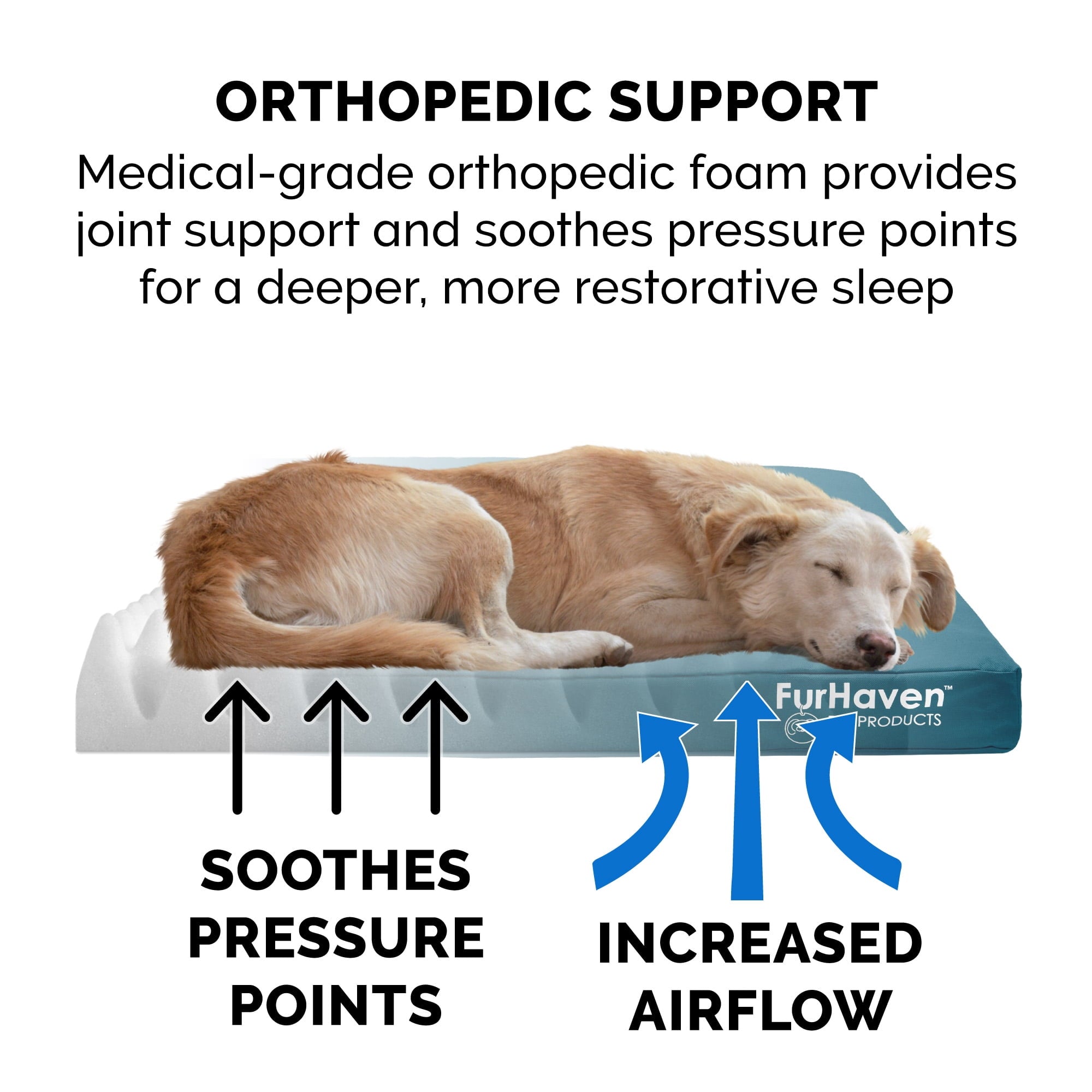 FurHaven Pet Products Indoor/Outdoor Oxford Orthopedic Deluxe Mattress Pet Bed for Dogs & Cats - Deep Lagoon, Medium