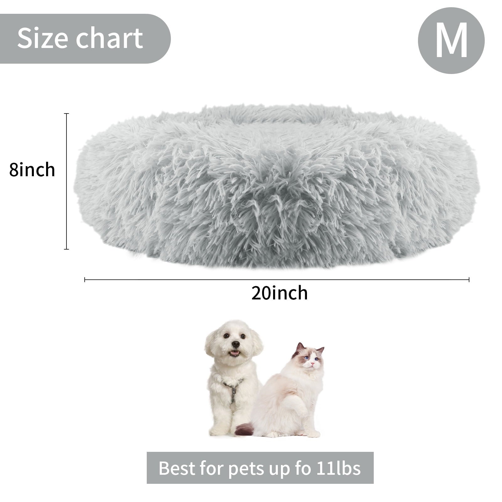 NEWEEN Calming Dog & Cat Bed, Anti-Anxiety Donut Cuddler Warming Cozy Soft Round Bed, Fluffy Faux Fur Plush Cushion Bed for Small Medium Dogs and Cats (20")