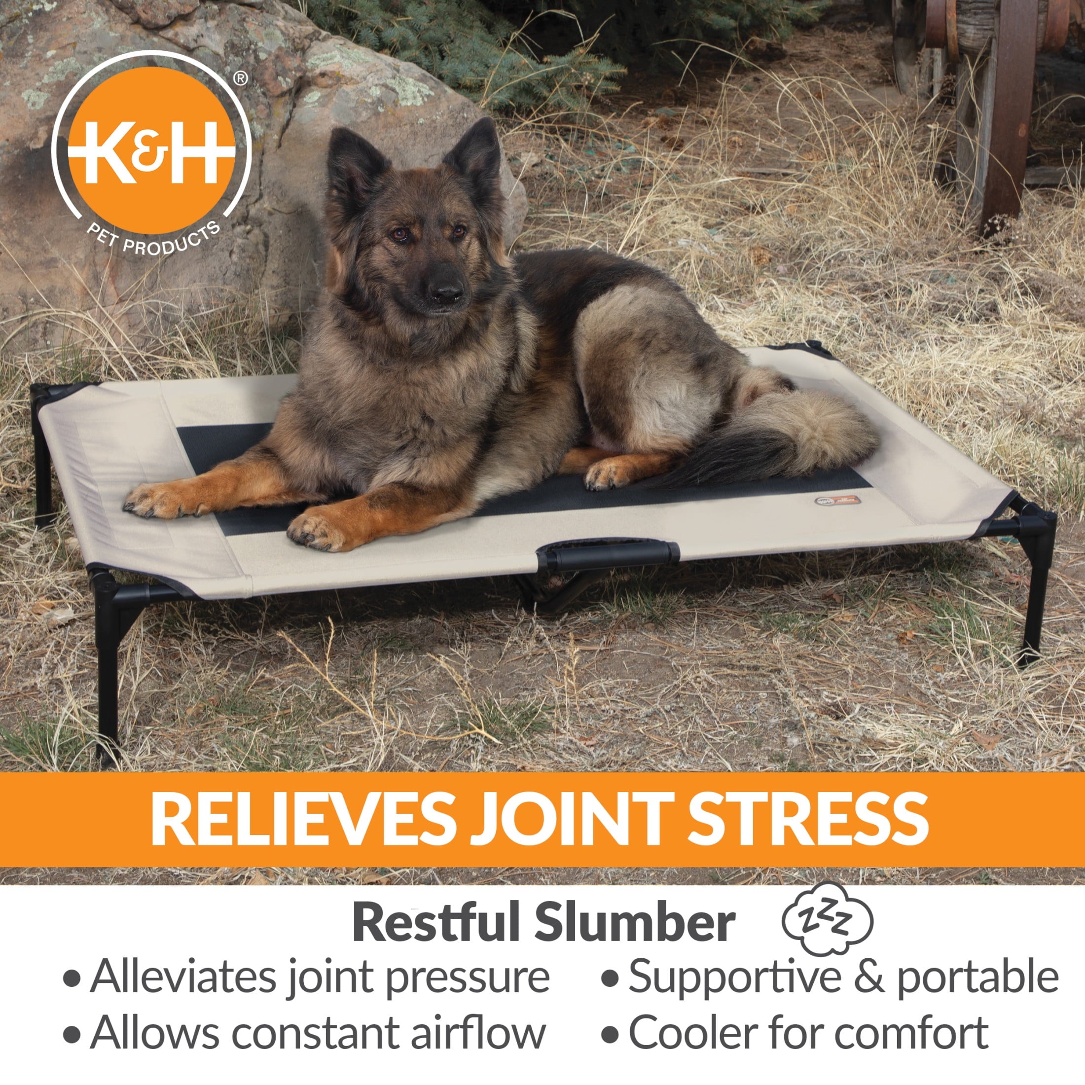 K&H Pet Products Original Pet Cot Elevated Dog Bed Taupe/Black Mesh X-Large 50 X 32 X 9 Inches