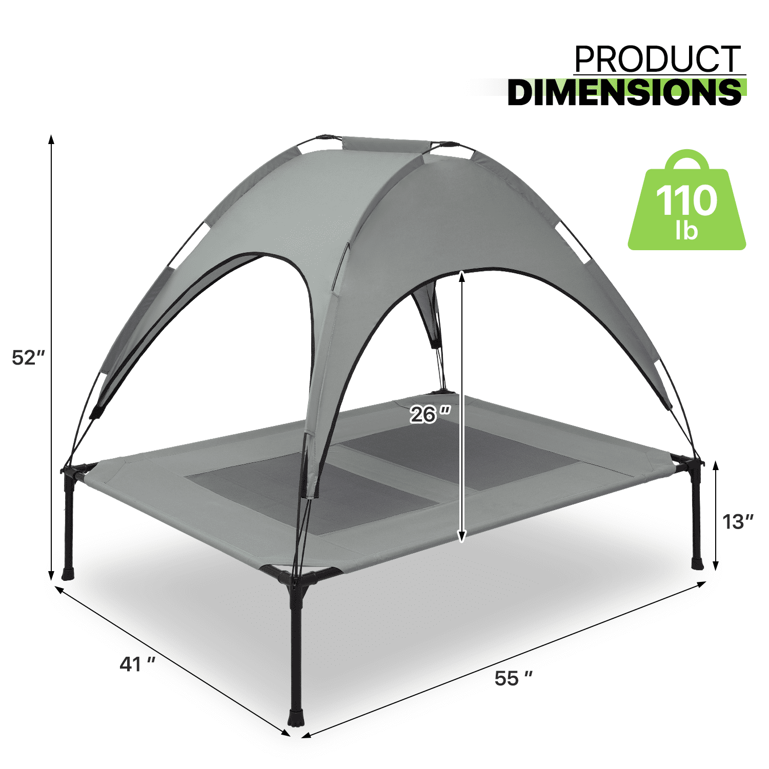 Magshion Outdoor Elevated Dog Bed with Removable Canopy, 55" Large Cooling Raised Pet Cot for Indoor Outdoor, Portable Pet Bed with Waterproof Canopy, Grey