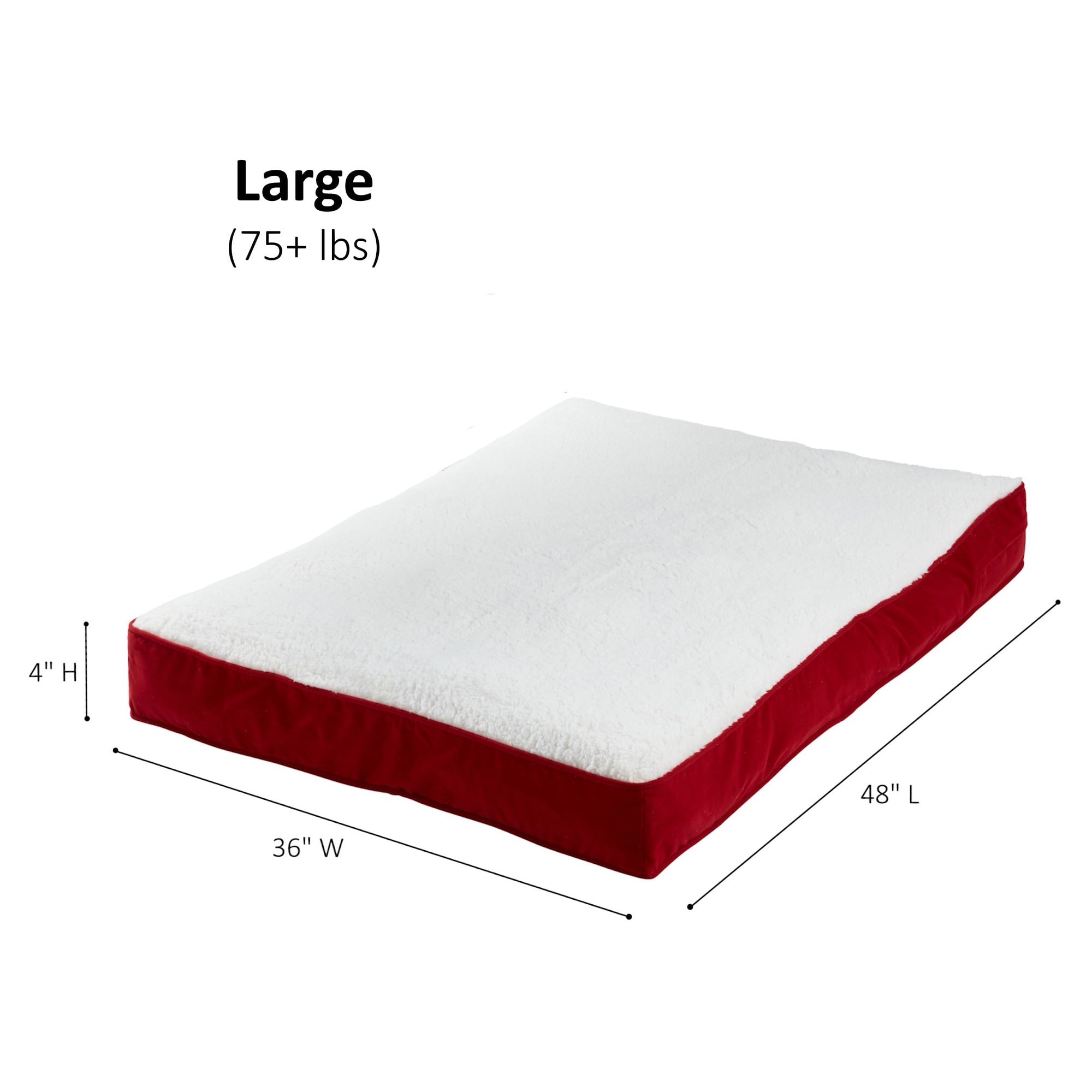 Happy Hounds Daisy Deluxe Sherpa Supportive Dog Bed, Crimson, Large (48 x 36 in.)