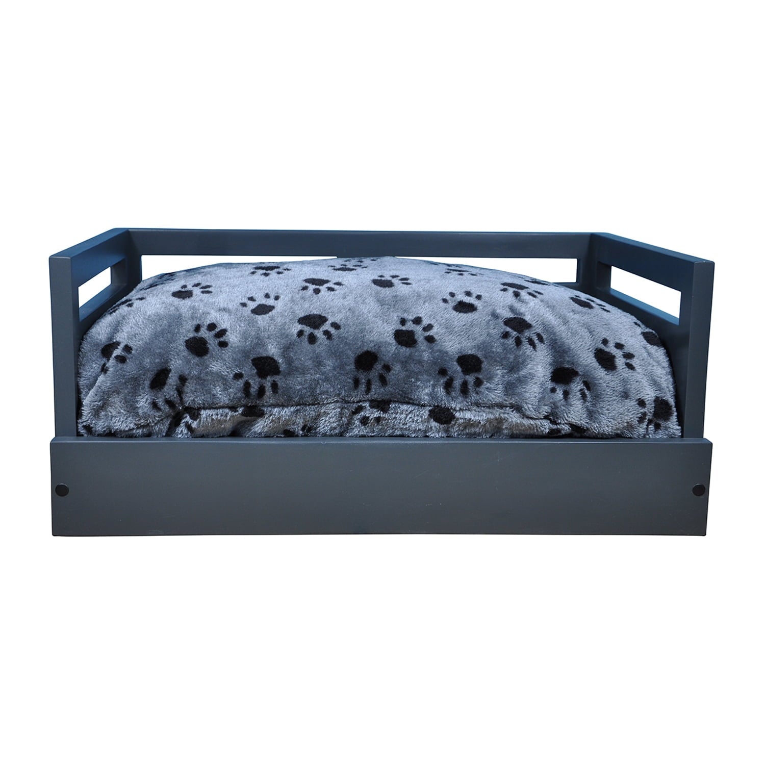 Wooden Pet Bed with Removable Cushion - Charcoal Gray - Medium