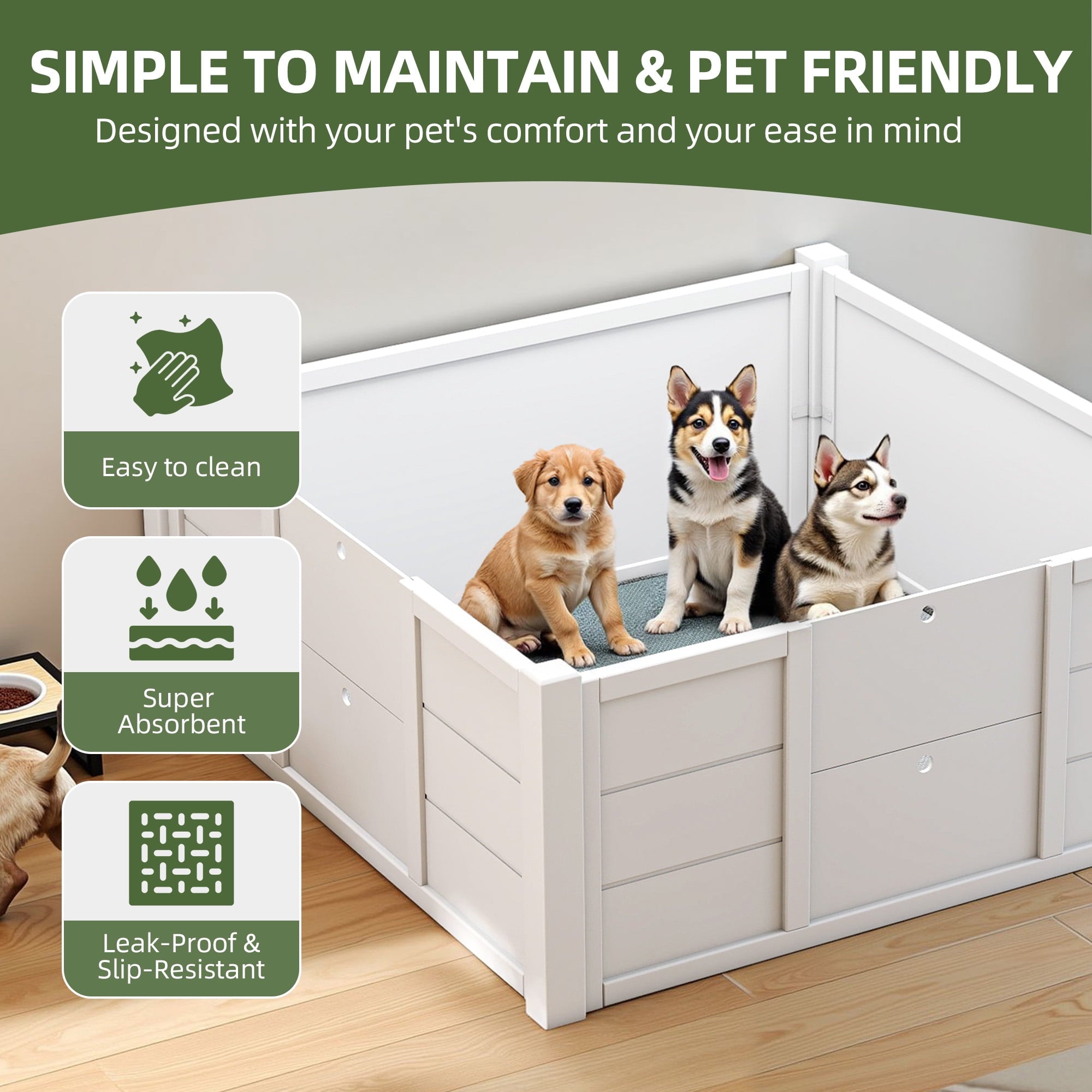 Uforic Whelping Box for Dogs, 39.4" L x 39.4" W Large Dog Bed Birthing Box Indoor with Removable Doors, Washable Pads, Portable Puppy Brooder for Puppies
