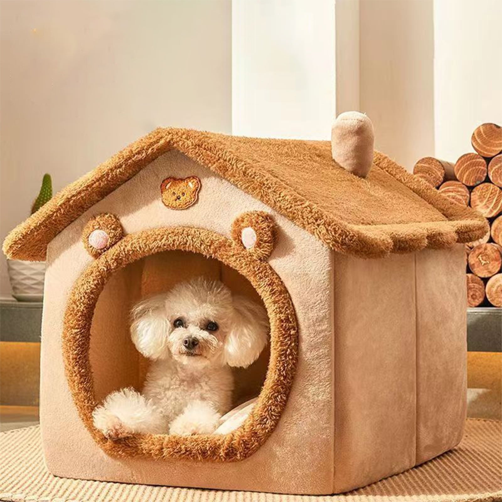 Egmy Dog House, Indoor Foldable Soft Kennel Bed, Warm Cats House Puppy Cave with Cushion, for Small Medium Large Dogs Cats