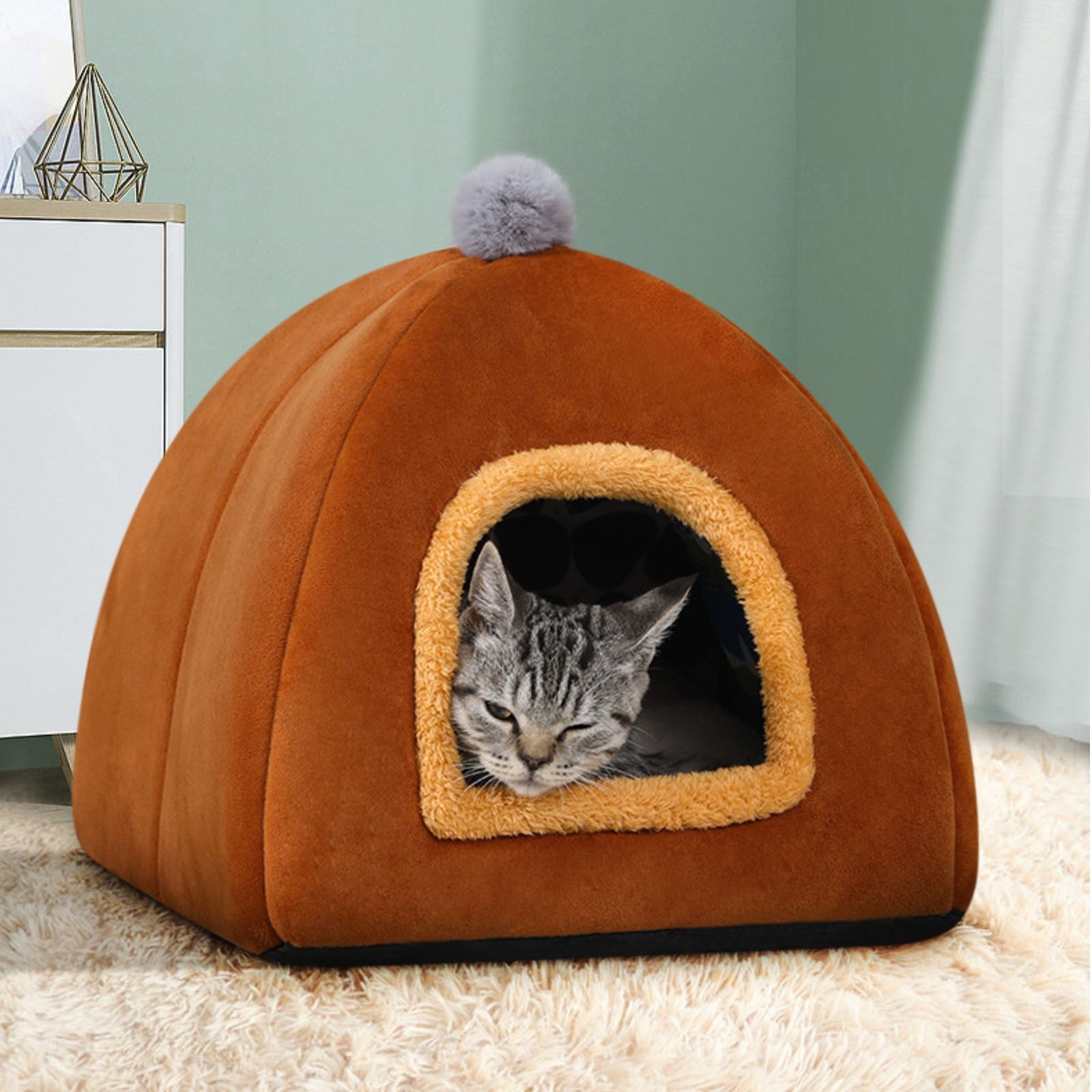 LSLJS Cat Bed, Pet Beds for Cats Cute Cat House with Ears Cozy Cat Cave Beds for Indoor Cats Winter Warm Pet Bed Washable Cat Sleeping Cushion Cotton Pet Sofa On Clearance (15 x 14 x 13 Inch Pink)