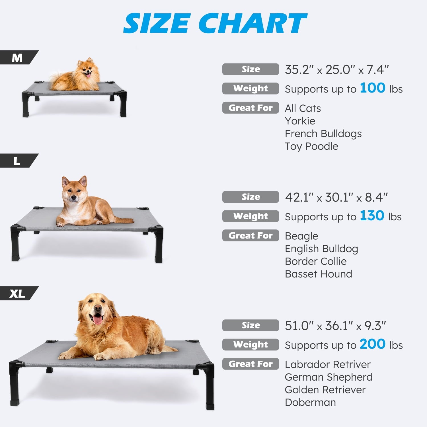 Niubya Cooling Elevated Dog Bed, Portable Raised Dog Cot with Washable Mesh, Medium (42"L x 30"W x 8.4"),HGrey