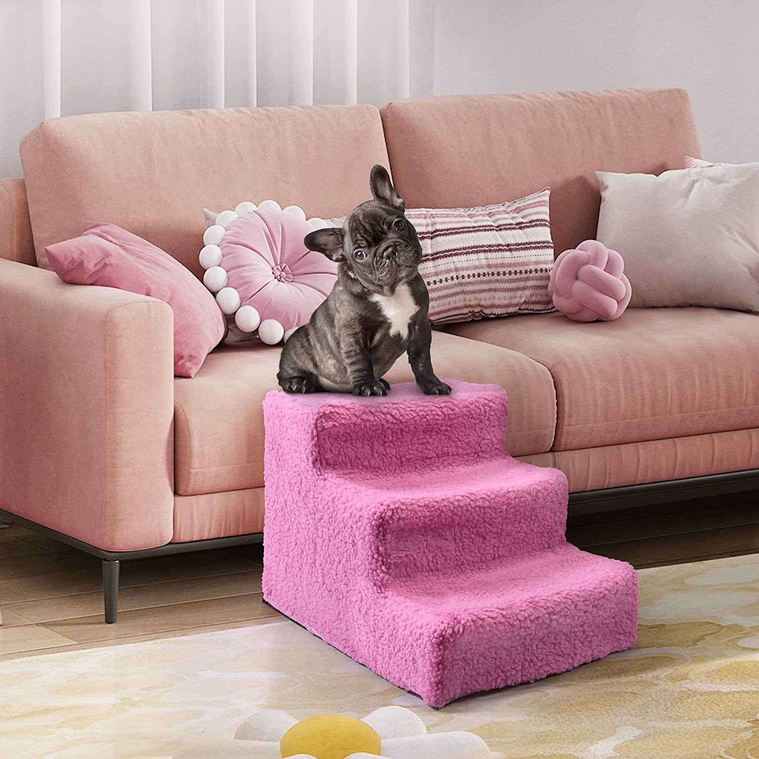 Imerelez Dog Stairs for Small Dogs - 3 Steps Pet Stairs for High Beds and Couch, Non-Slip Folding Dog Steps Portable Pet Stairs for Dog and Cats,3 Step