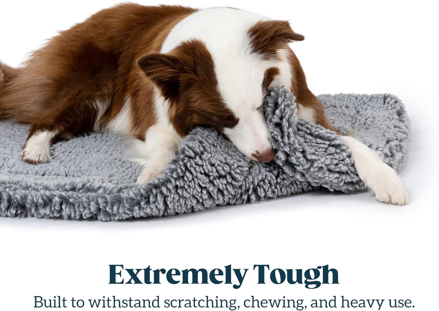 PELZIN Stoutwool Indestructible Dog Bed - Fluffy Chew Proof Dog Crate Pad - Tough Kennel Pad for Aggressive Chewers - Washable, Ideal for Large Breeds & Fits 36-Inch Crate - 35"x22", Charcoal