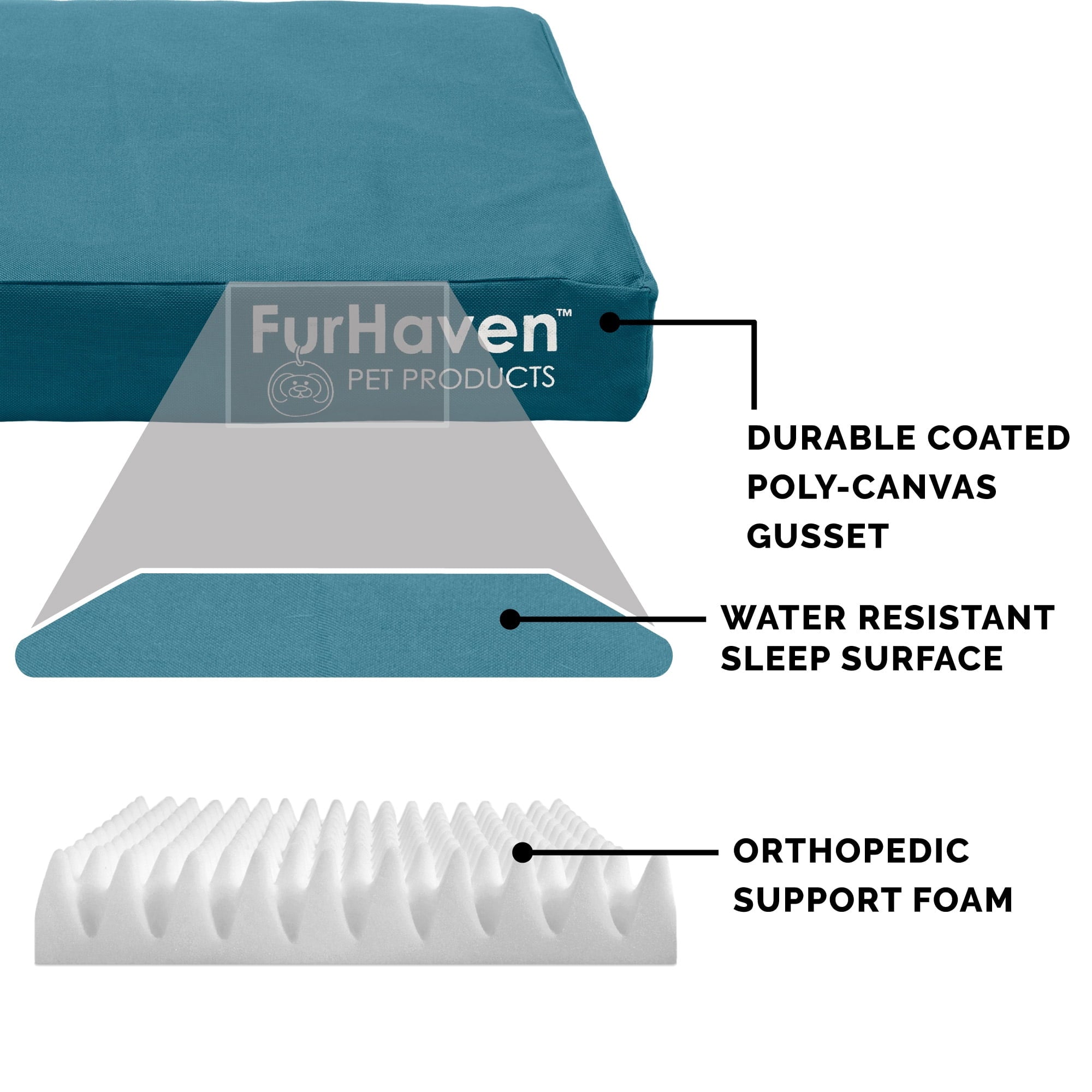 FurHaven Pet Products Indoor/Outdoor Oxford Orthopedic Deluxe Mattress Pet Bed for Dogs & Cats - Deep Lagoon, Medium