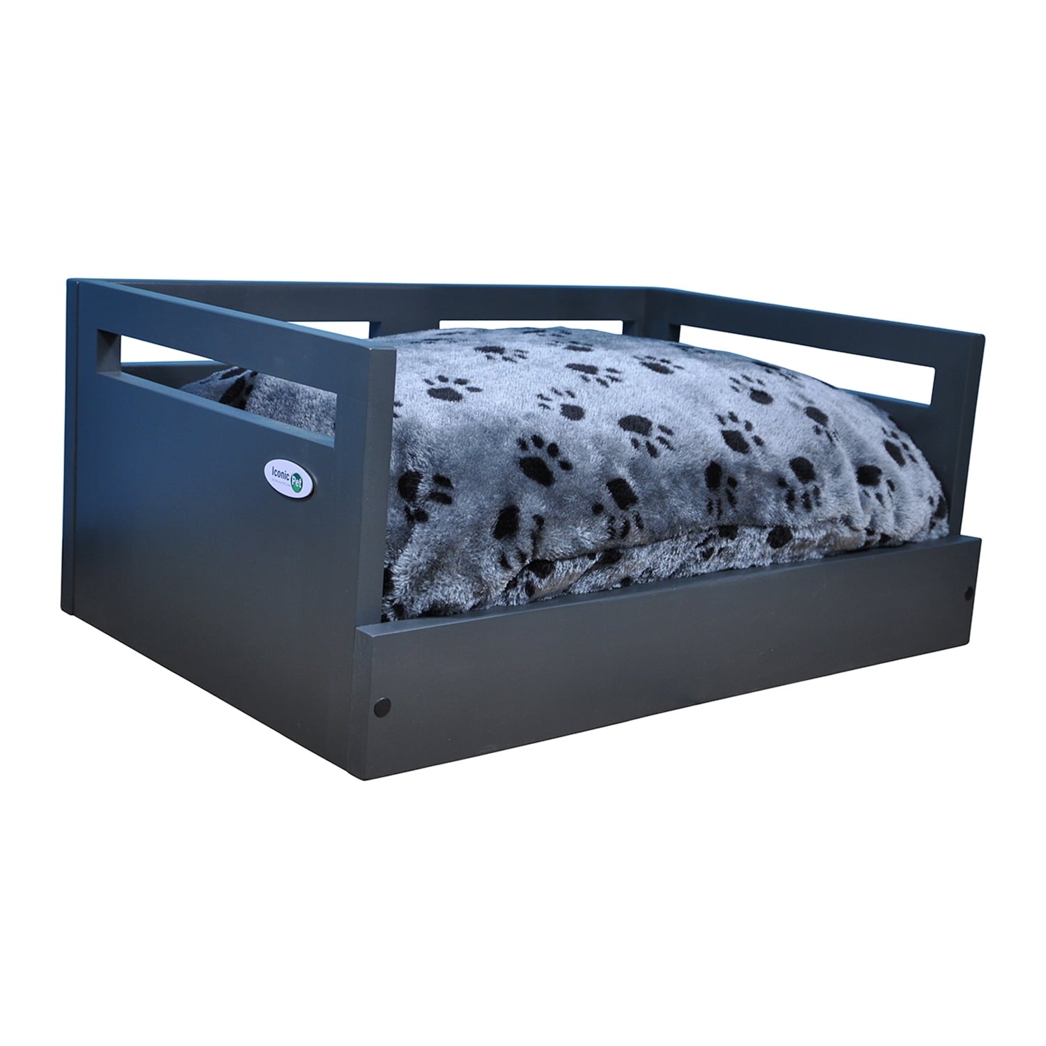 Wooden Pet Bed with Removable Cushion - Charcoal Gray - Medium
