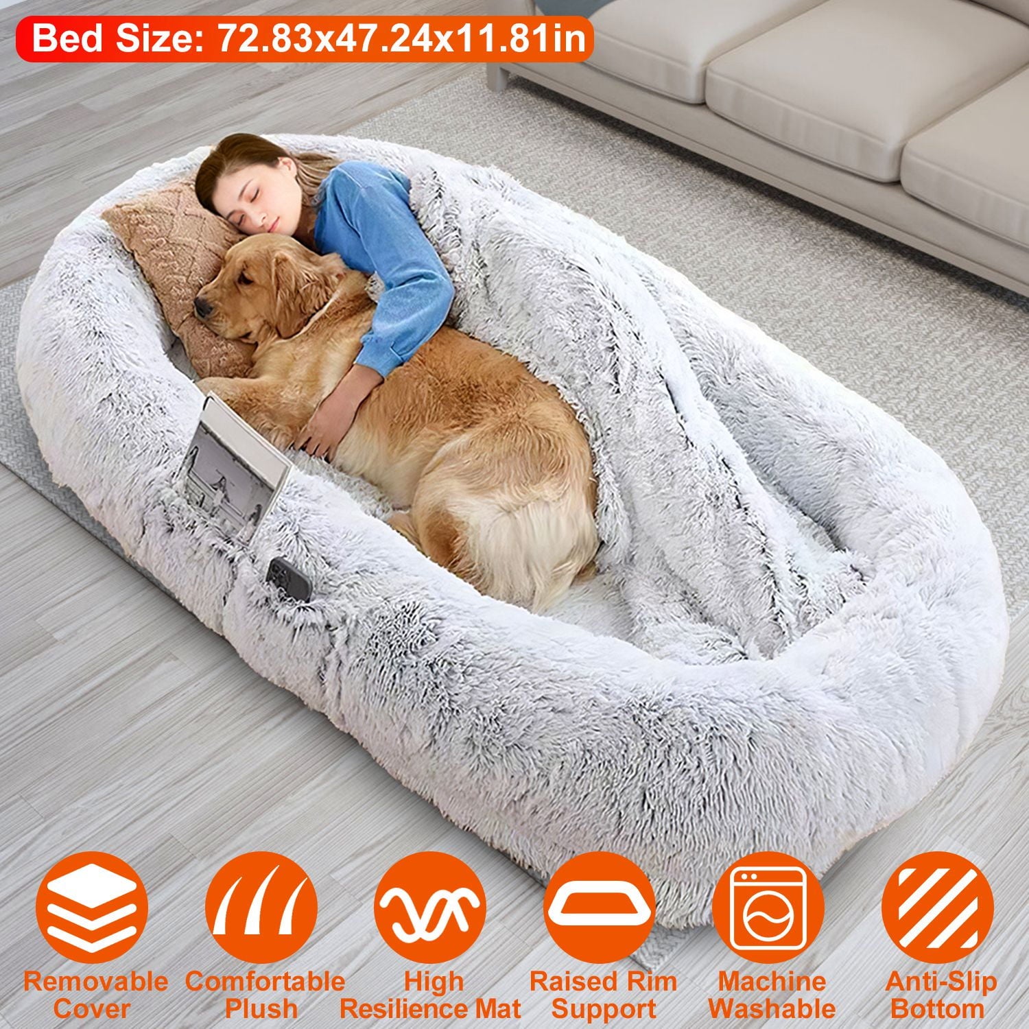 Moclever Human Size Dog Bed Washable Bean Bag Bed for Adults Kids Pets 72.83x47.24x11.81in, Gray