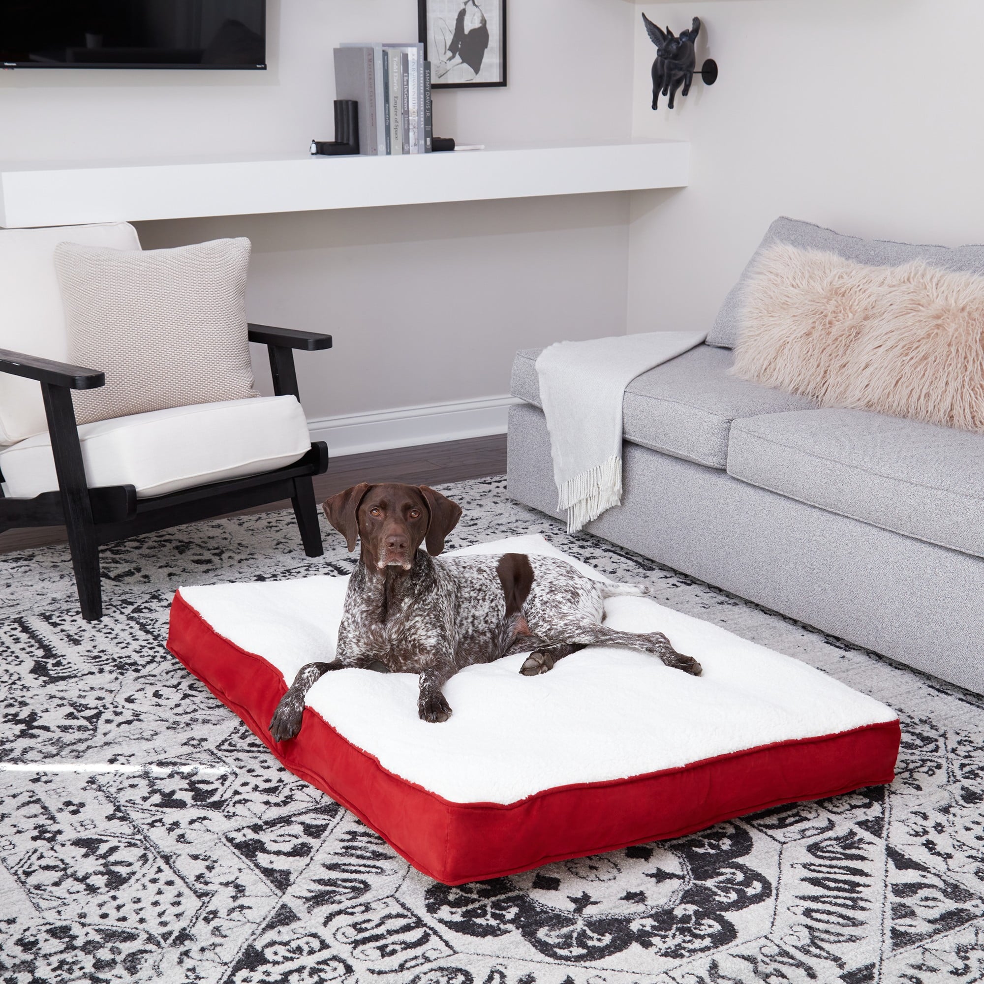 Happy Hounds Daisy Deluxe Sherpa Supportive Dog Bed, Crimson, Large (48 x 36 in.)