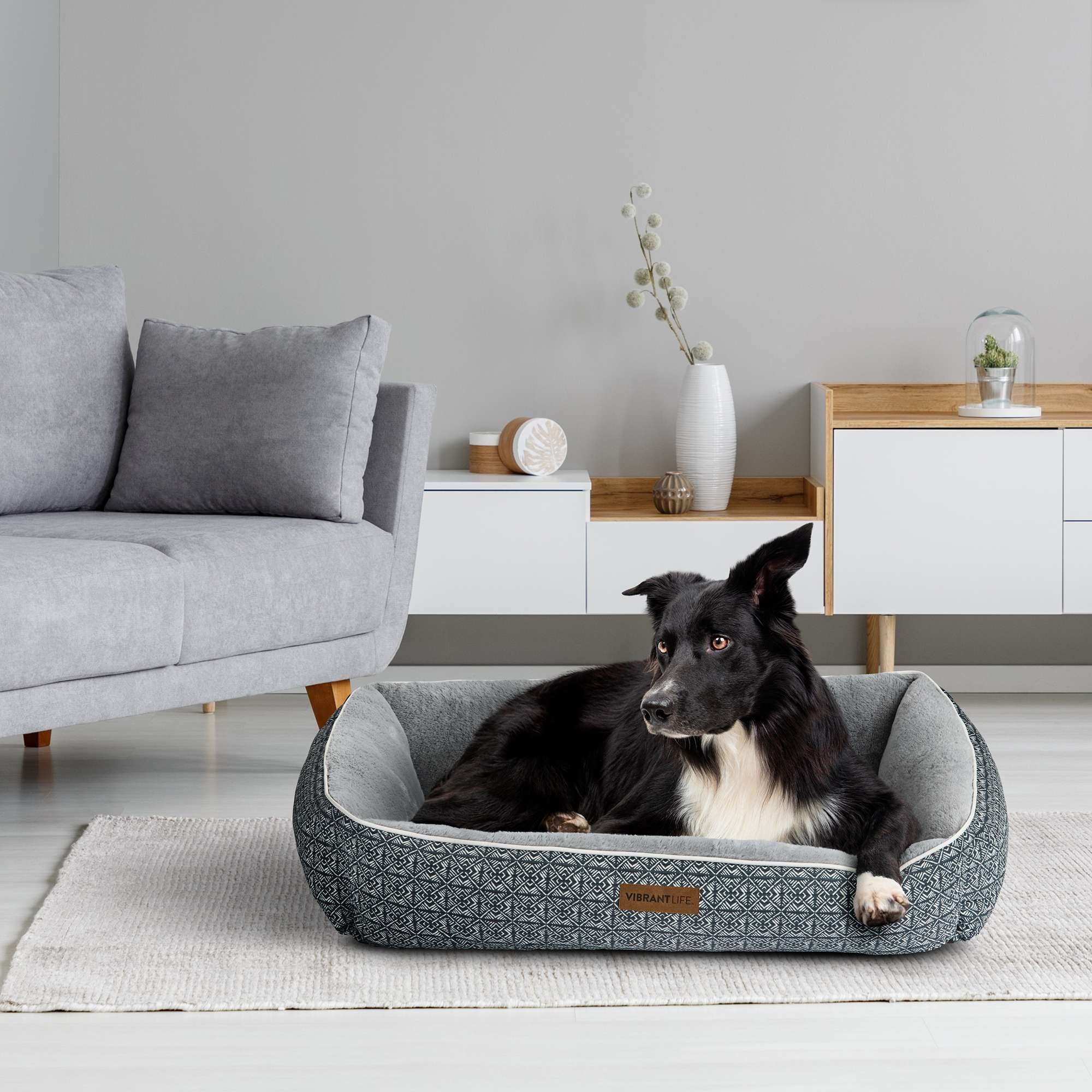 (2 pack) Vibrant Life Lounger Dog Bed, Black, Machine Washable, Plush, Extra Large, 42" x 32"