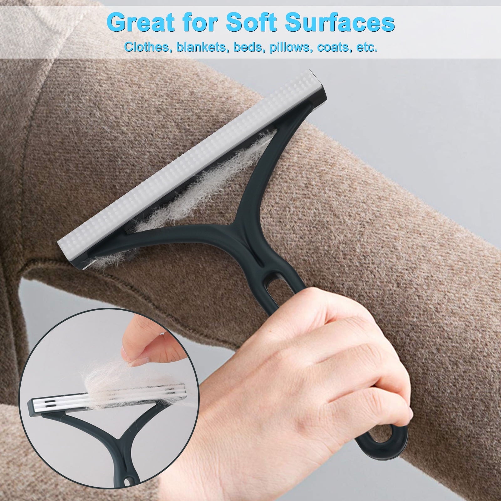 Carpet Rake for Dog Hair Remover: 2 in 1 Reusable Pet Hair Remover – 60" Adjustable Long Handle Carpet Removal Tool for Dog Cat Human Hair – Carpet Scrape Cleaning for Rug Couch Bed