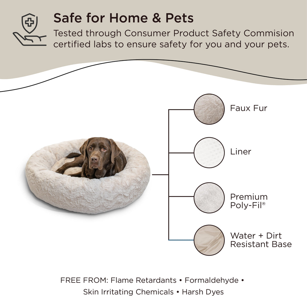 Best Friends by Sheri The Original Calming Donut Dog and Cat Bed in Lux Fur Oyster, Large 36x36"