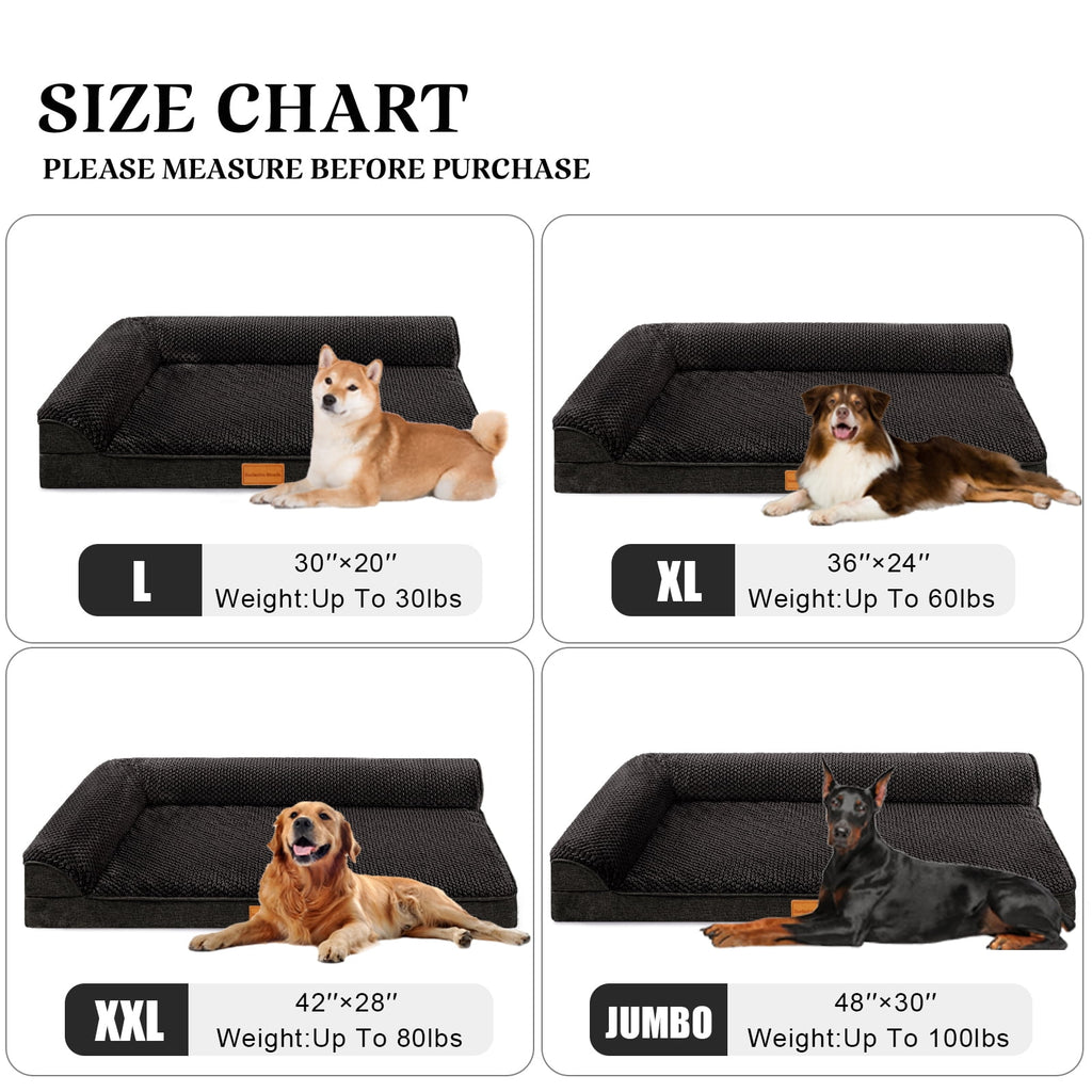 Exclusivo Mezcla Jacquard Orthopedic Pet Bed for Large Dogs, 42"X28" Waterproof L Shaped Dog Bed with Washable Cover, Black