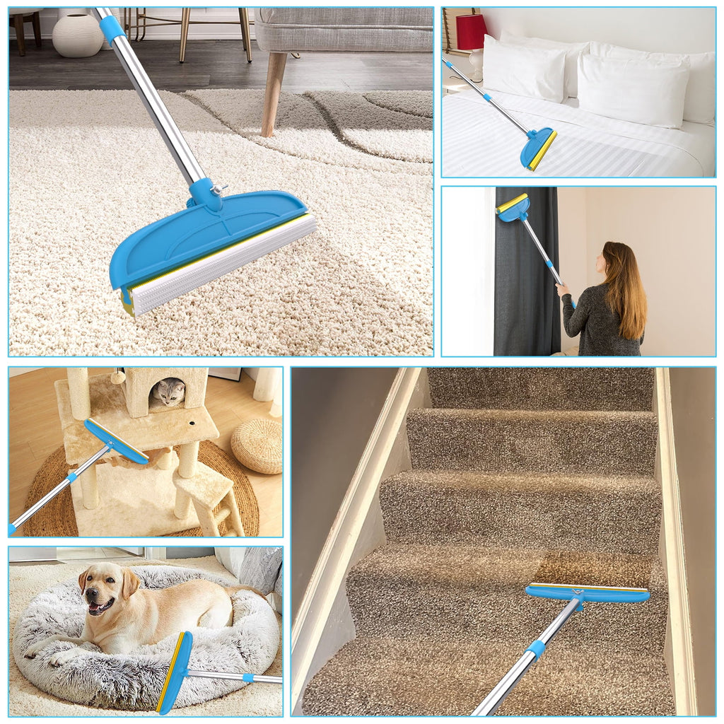 Carpet Rake for Dog Hair Remover: 2 in 1 Reusable Pet Hair Remover – 60" Adjustable Long Handle Carpet Removal Tool for Dog Cat Human Hair – Carpet Scrape Cleaning for Rug Couch Bed