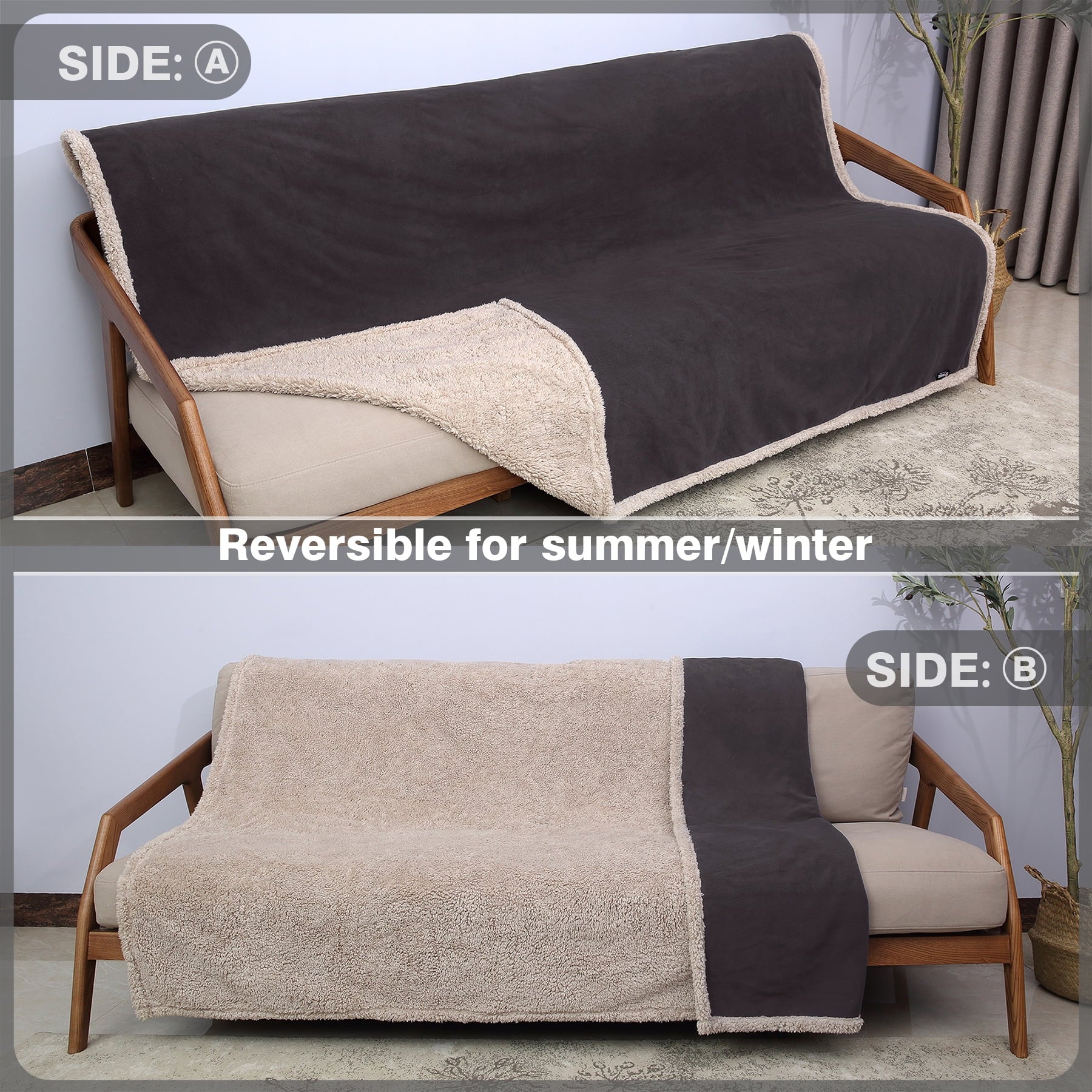 Catalonia Waterproof Fleece Blanket, Reversible Sherpa Throw Blanket, Premium Furniture Protector Plush Blanket, 80” x 60”
