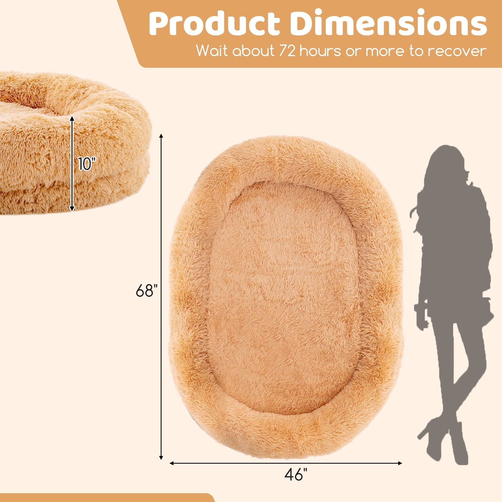 Gymax 68'' x 46'' x 10'' Human Dog Bed Orthopedic Dog Bed w/ Soft Blanket Brown