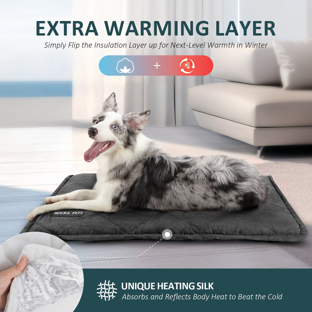 Mora Pets Self Warming Cat Bed with Washable Cover Smooth Self Heating Pet Pad with Non Slip Bottom Dog Crate Mats for Medium Large dogs, Gray, 36inch