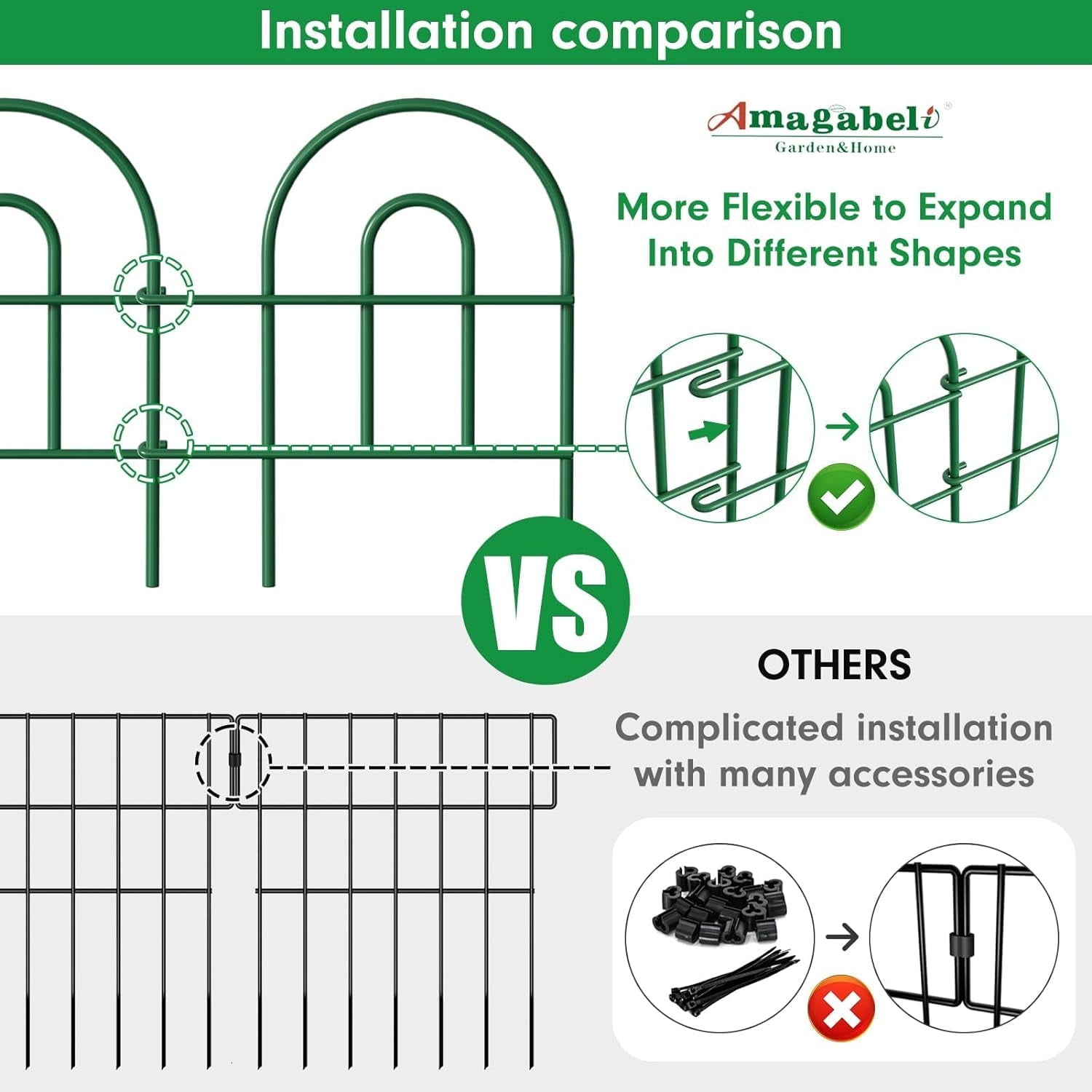AMAGABELI Garden & Home Decorative Garden Fence Border 35panels 18inchl x 50ft Animal Barrier Fence Border Black Thicken Metal Wire Fencing Rustproof Landscape Patio Flower Bed Edge Section