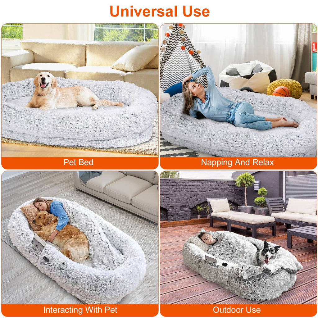 Moclever Human Size Dog Bed Washable Bean Bag Bed for Adults Kids Pets 72.83x47.24x11.81in, Gray