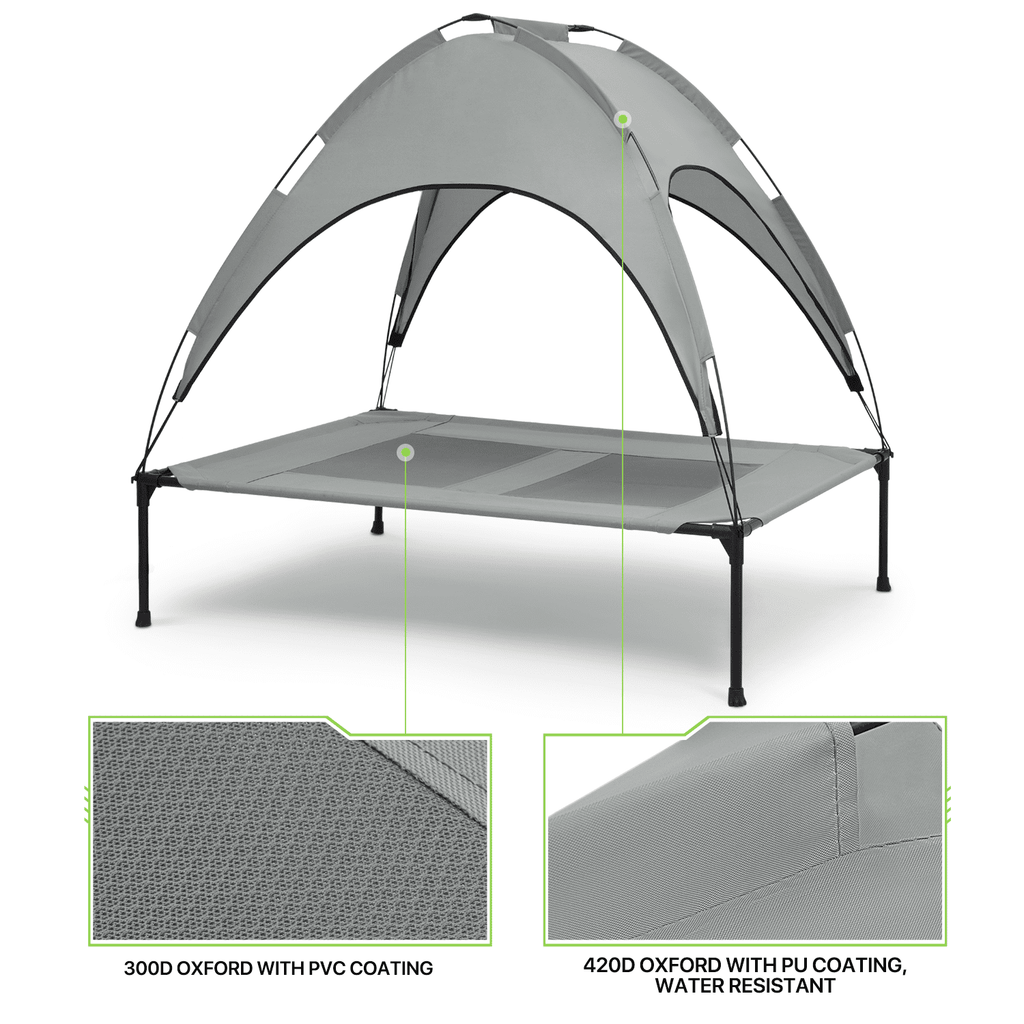Magshion Outdoor Elevated Dog Bed with Removable Canopy, 55" Large Cooling Raised Pet Cot for Indoor Outdoor, Portable Pet Bed with Waterproof Canopy, Grey