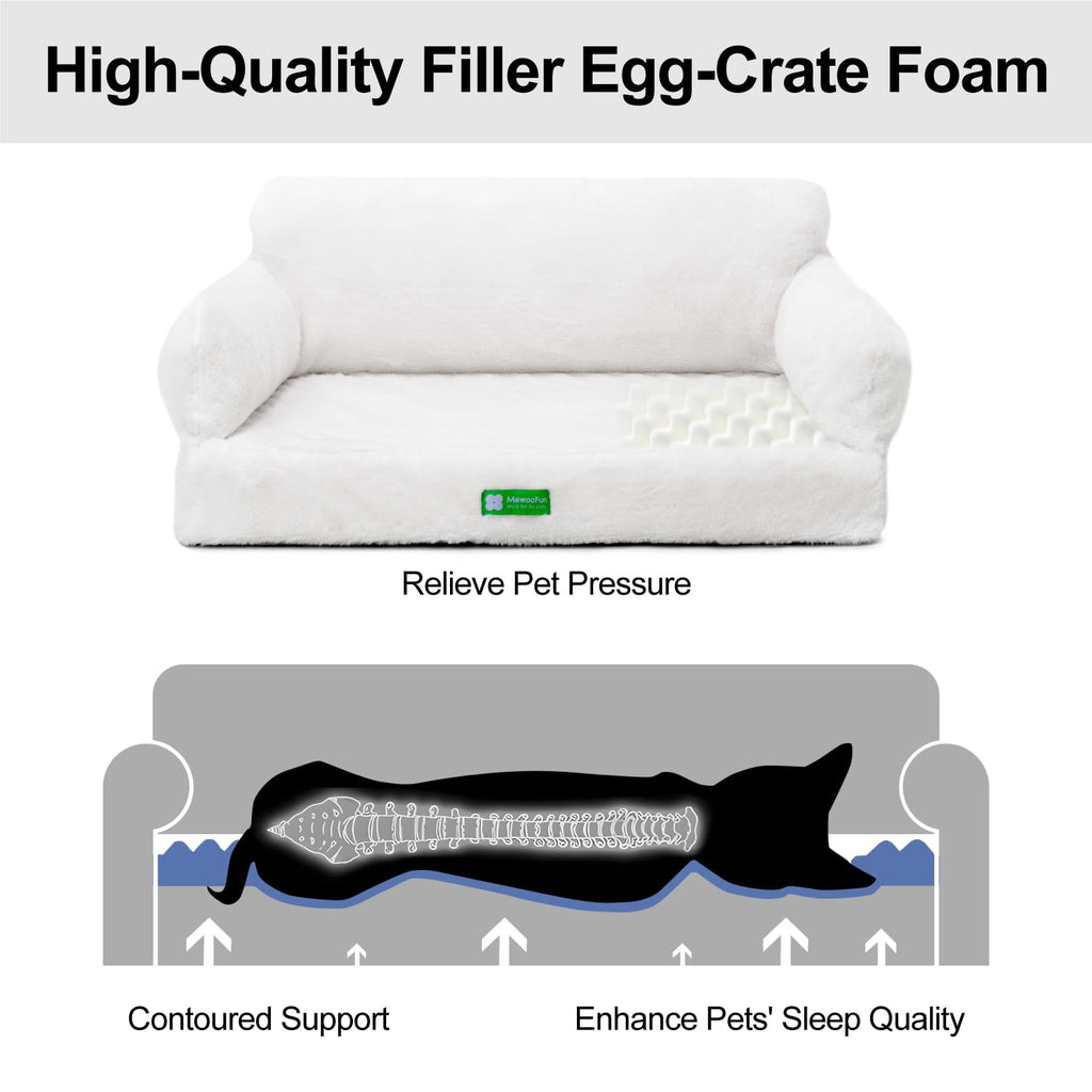 Mewoofun Fashion Cat Sofa Bed Cat Couch,Fluffy Dog Bed for Medium Small Dogs & Cats,with Non-Slip Bottom,White