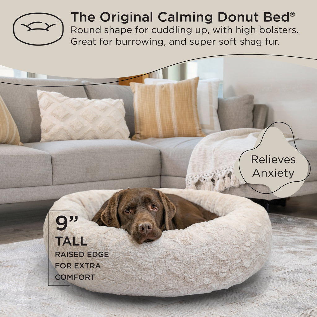 Best Friends by Sheri The Original Calming Donut Dog and Cat Bed in Lux Fur Oyster, Large 36x36"