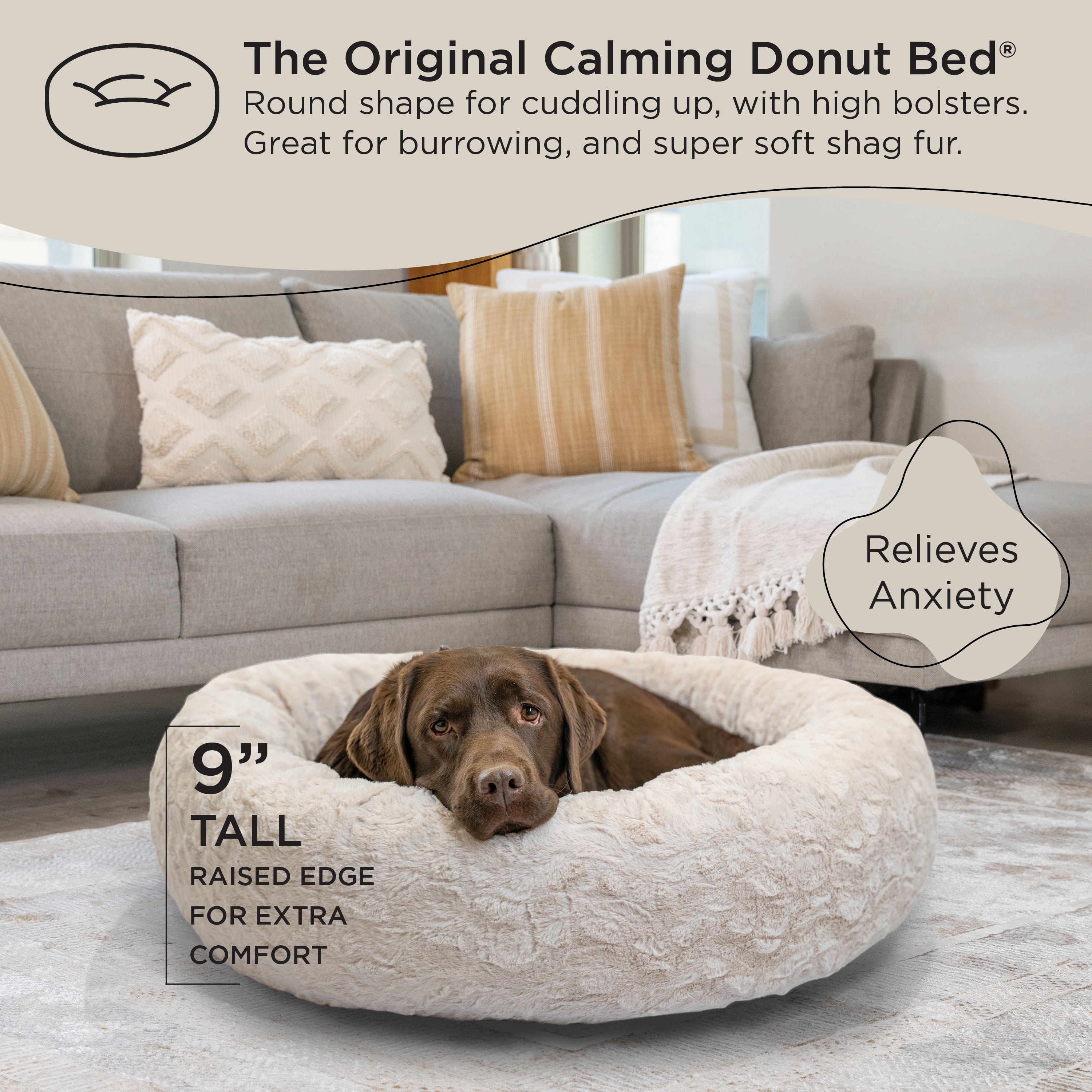 Best Friends by Sheri The Original Calming Donut Dog and Cat Bed in Lux Fur Oyster, Large 36x36"