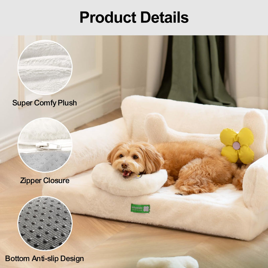 Mewoofun Fashion Cat Sofa Bed Cat Couch,Fluffy Dog Bed for Medium Small Dogs & Cats,with Non-Slip Bottom,White