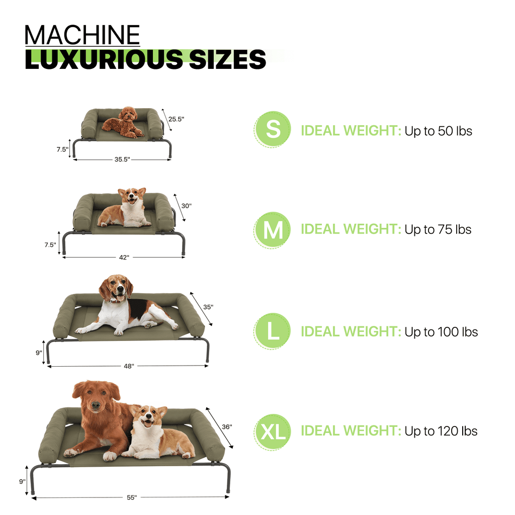 Magshion Cooling Elevated Dog Bed with Pillows, 35.5" Portable Washable Raised Dog Cot with No-Slip Rubber Feet for Indoor & Outdoor Use, Small, Dark Green