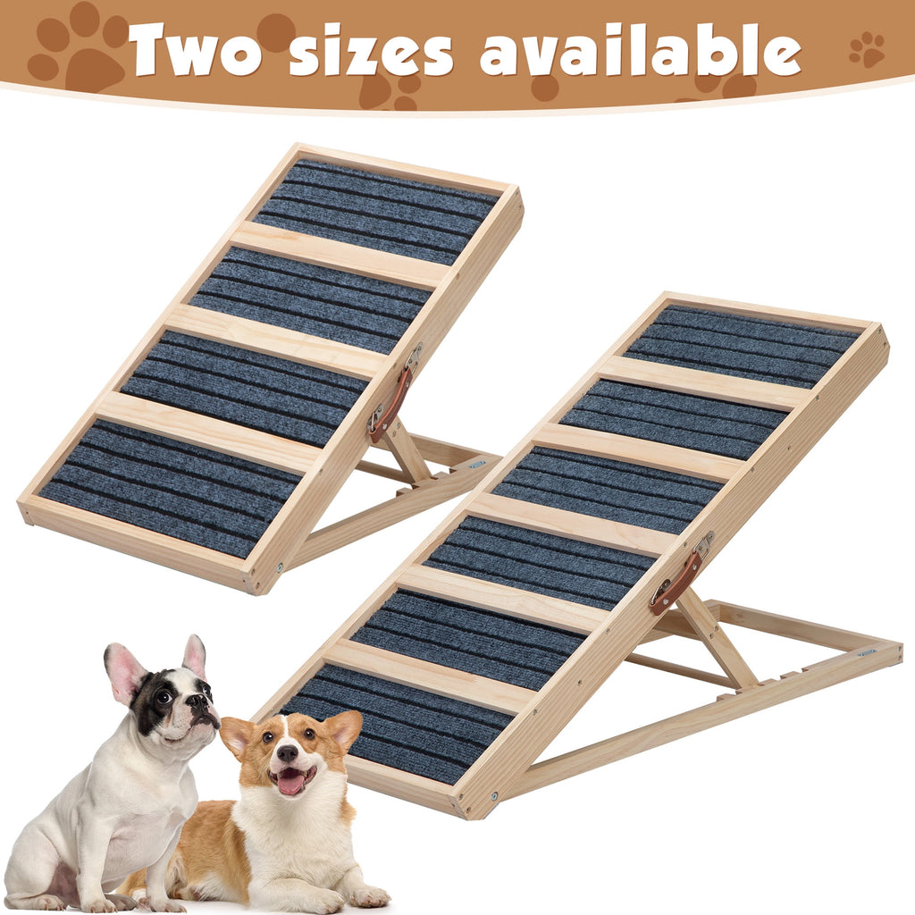 COZIWOW Adjustable Pet Ramp, Wooden Folding Dog Car Ramp with High Traction Mat, Portable Cat Ramp for Bed, Couch and Sofa, Natural