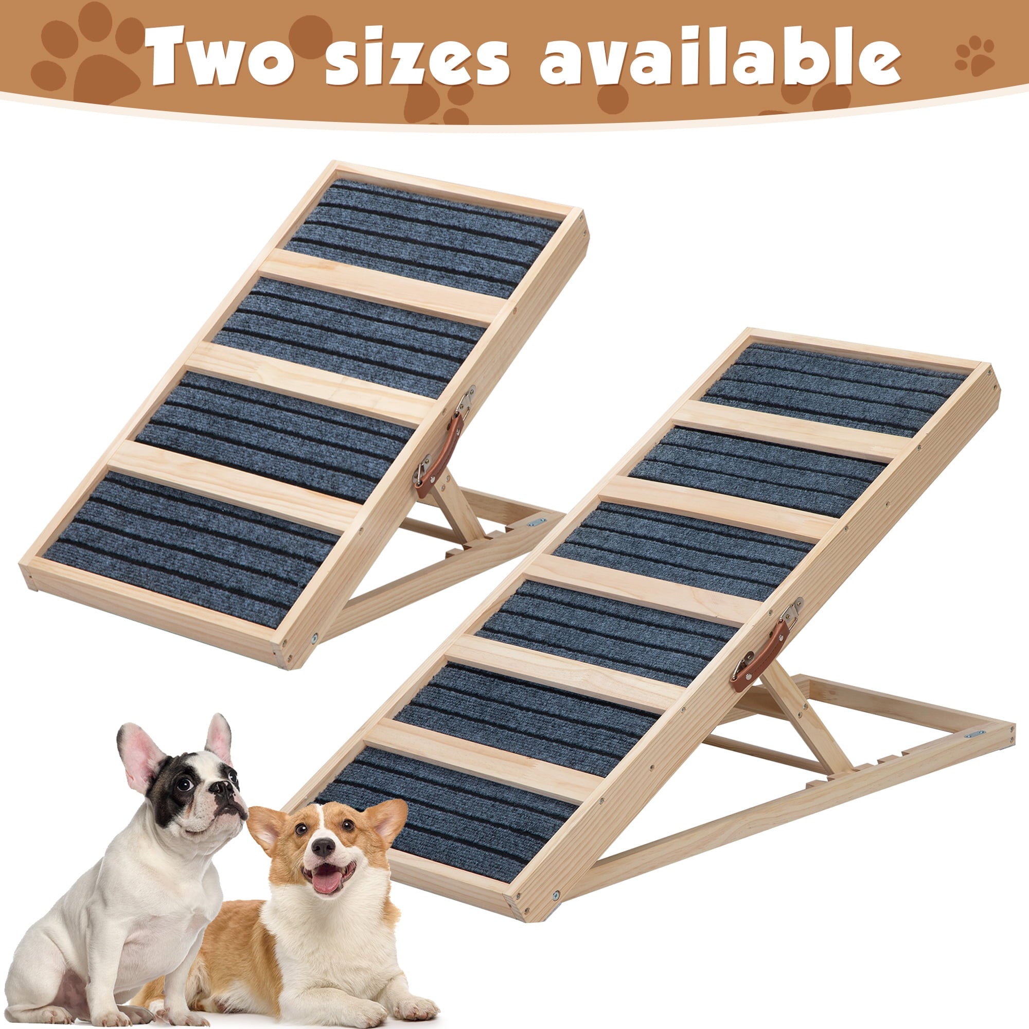 COZIWOW Adjustable Pet Ramp, Wooden Folding Dog Car Ramp with High Traction Mat, Portable Cat Ramp for Bed, Couch and Sofa, Natural