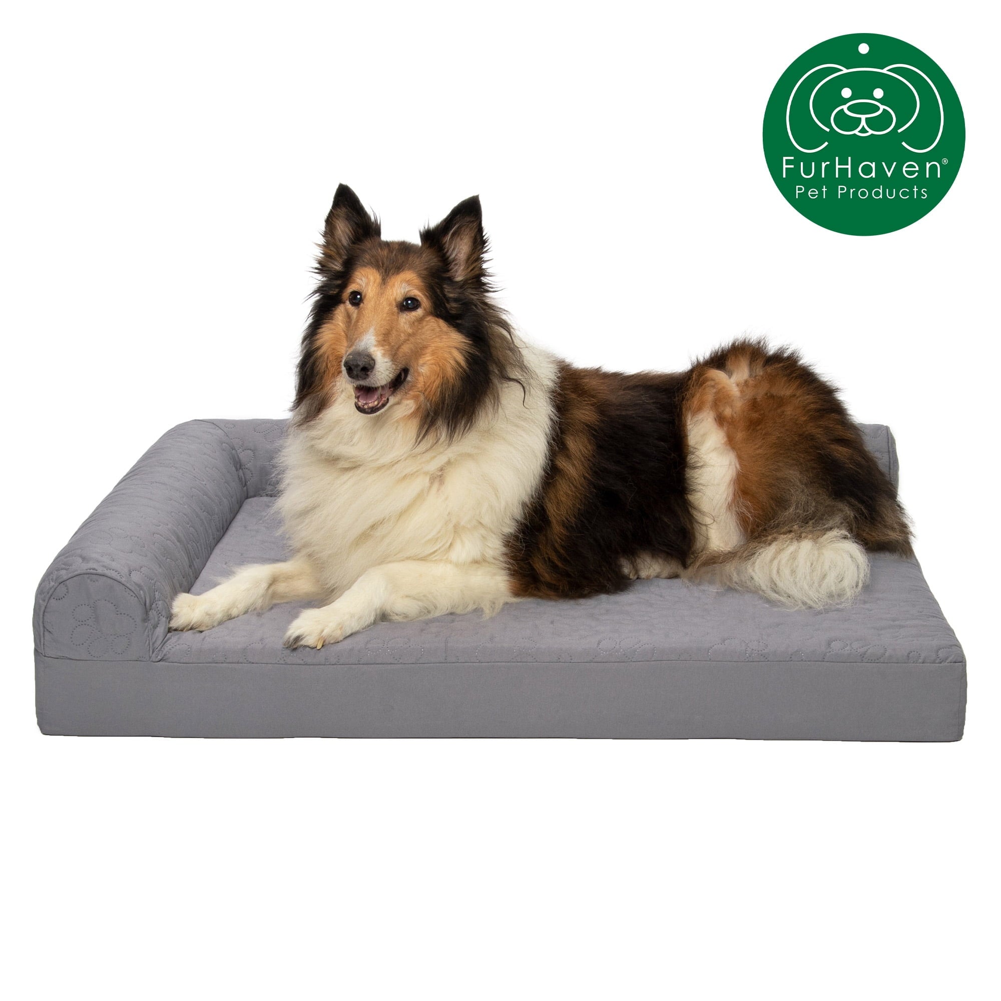FurHaven Pet Products | Paw-Quilted Deluxe L-Chaise Full Support Solid Orthopedic Sofa Pet Bed for Dogs & Cats - Titanium, Jumbo