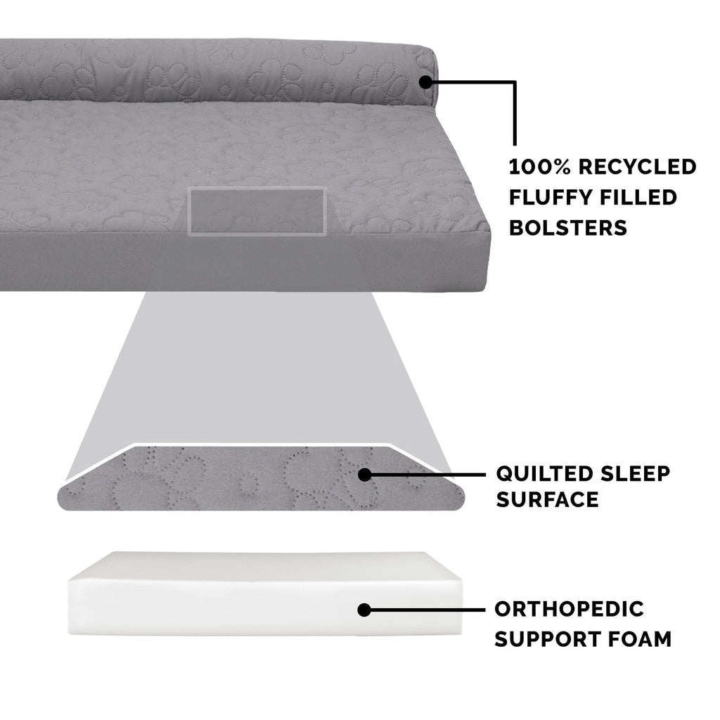 FurHaven Pet Products | Paw-Quilted Deluxe L-Chaise Full Support Solid Orthopedic Sofa Pet Bed for Dogs & Cats - Titanium, Jumbo