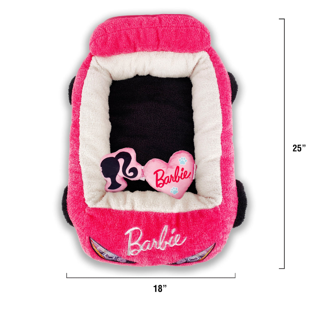 Megatoys Barbie Small Pet Bed, Plush Car Bed with 2 Crinkle Barbie-Themed Toys, Pink