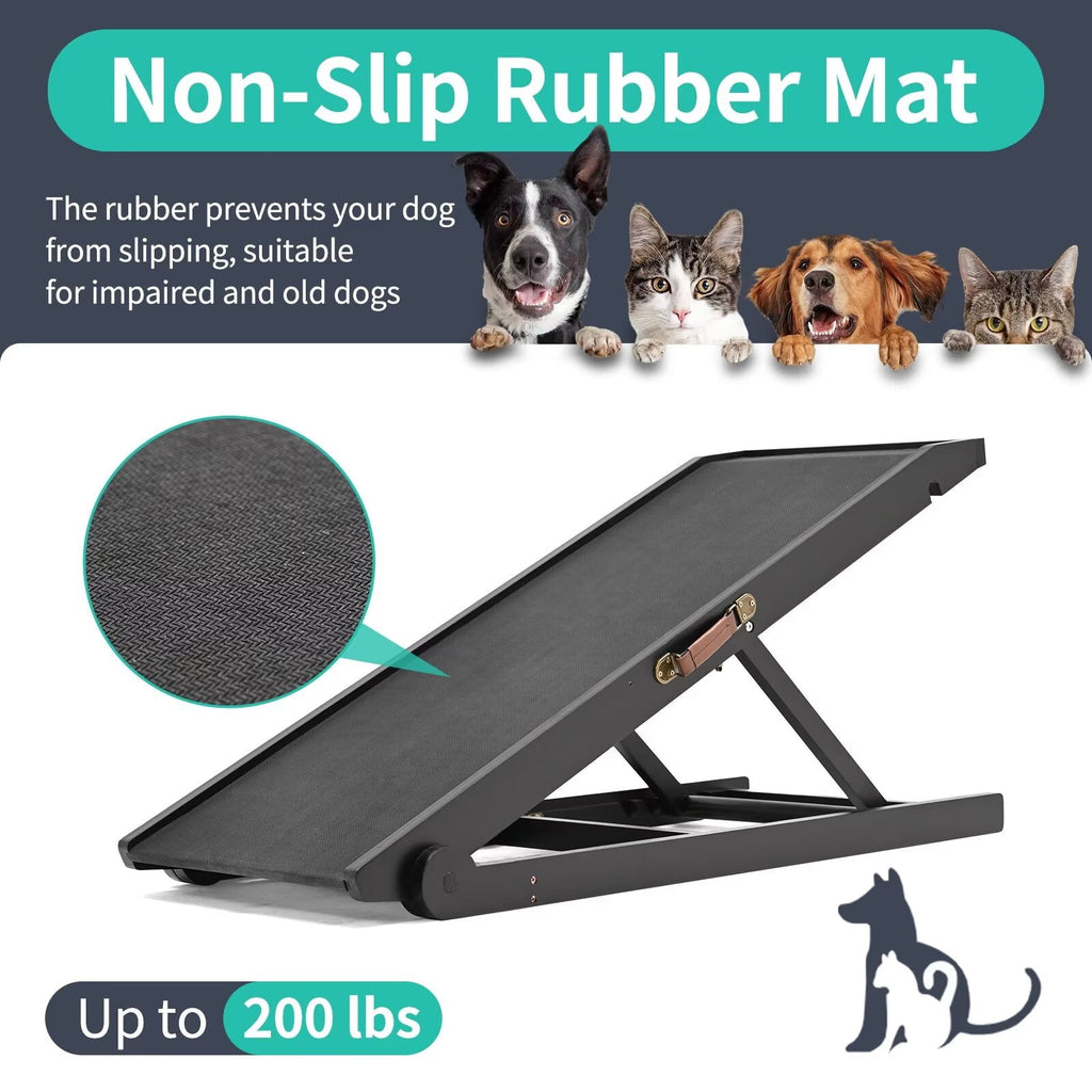 MOPHOTO 39"L x 18"W Wooden Pet Ramp for Dogs, Folding Pets Ramp with Non-Slip Carpet, 4 Height Adjustable, Supports up to 200 lbs, Bed Pet Ramp