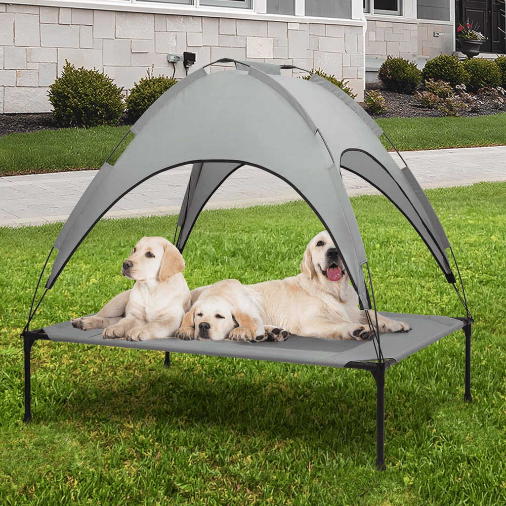 Magshion Outdoor Elevated Dog Bed with Removable Canopy, 55" Large Cooling Raised Pet Cot for Indoor Outdoor, Portable Pet Bed with Waterproof Canopy, Grey