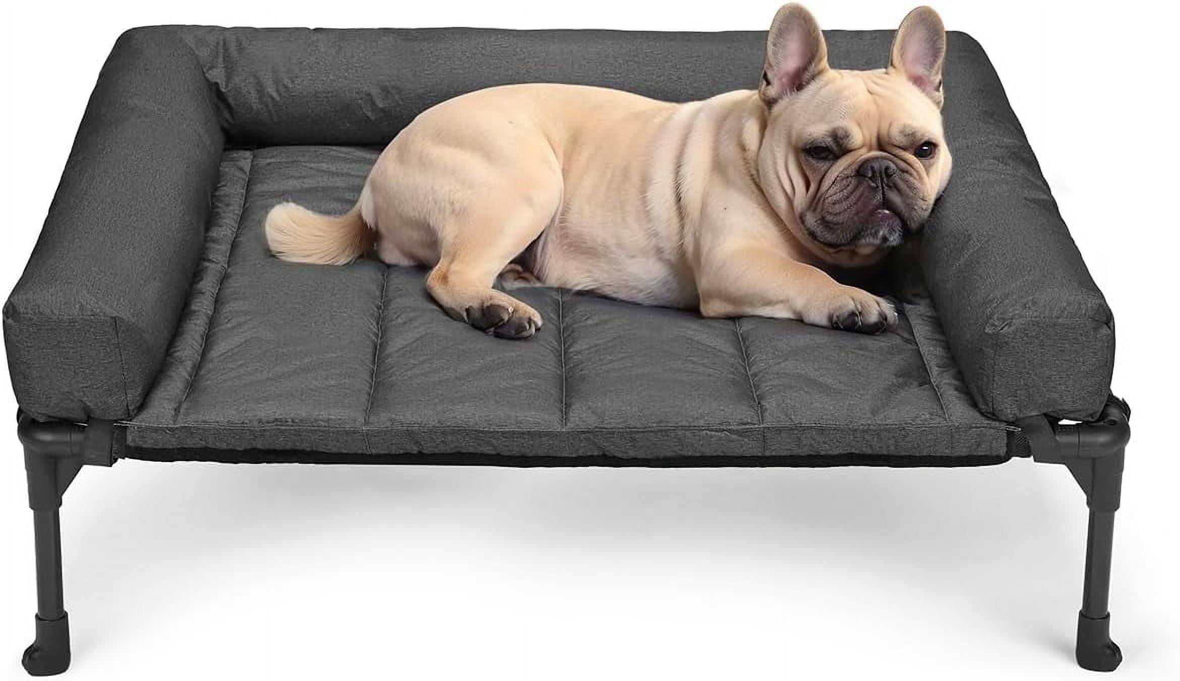 Elevated Dog Bed Add Removable Waterproof Bolster Cushion Mat, Raised Pet Cot with Breathable Teslin Mesh, No-Slip Feet, Dog Sofa Bed for Indoor Outdoor, XLarge, Black Silver