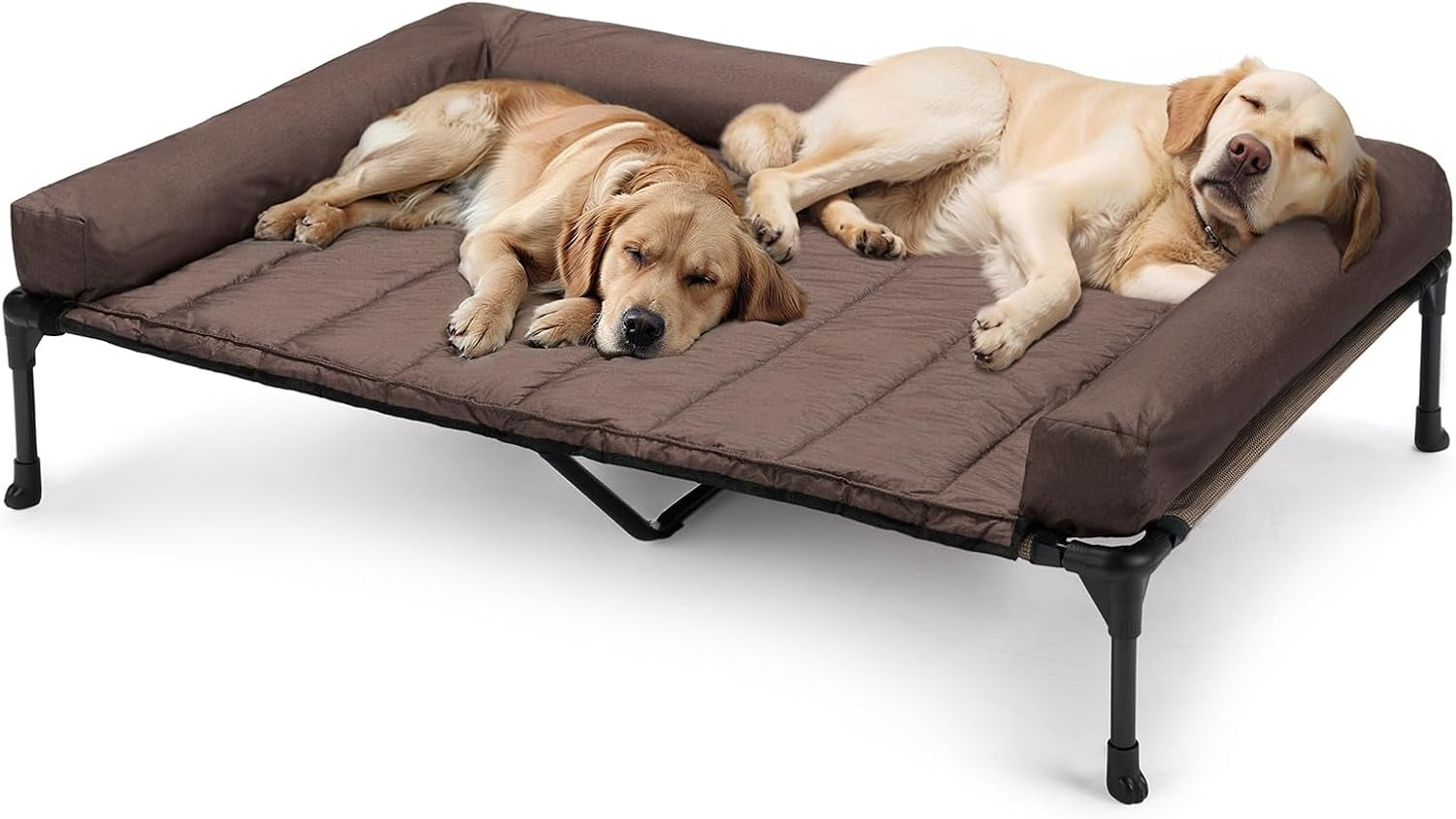 Elevated Dog Bed Add Removable Waterproof Bolster Cushion Mat, Raised Pet Cot with Breathable Teslin Mesh, No-Slip Feet, Dog Sofa Bed for Indoor Outdoor, XLarge, Black Silver