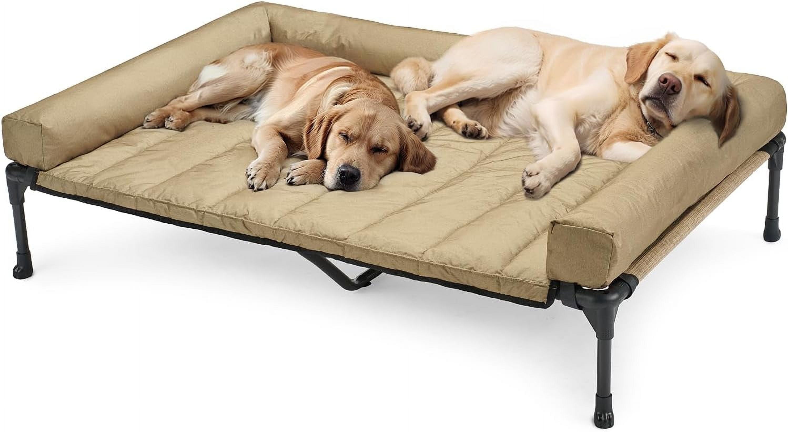 Elevated Dog Bed Add Removable Waterproof Bolster Cushion Mat, Raised Pet Cot with Breathable Teslin Mesh, No-Slip Feet, Dog Sofa Bed for Indoor Outdoor, XLarge, Black Silver