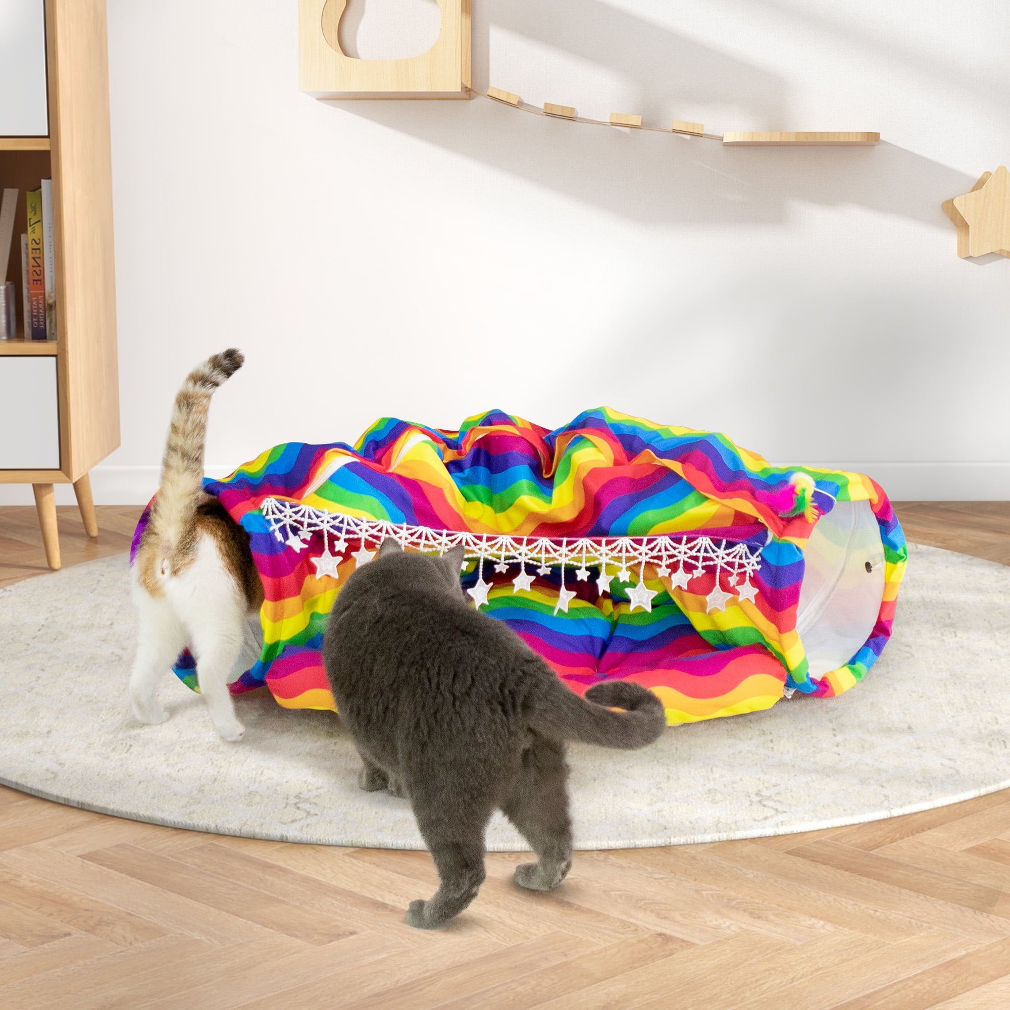 Coziwow 2-in-1 Cat Tunnel Tube Cat Tunnel Bed W/ Washable Bed Collapsible Kitty Toy, Green