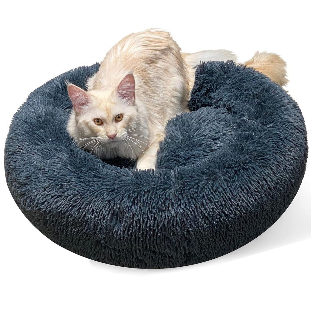 Donut Dog Bed - Anti-Anxiety, Self Warming, Cozy Soft Plush, Machine Washable Round Pet Bed, Ideal for Home & Travel, 20"x 8"， Dark Grey
