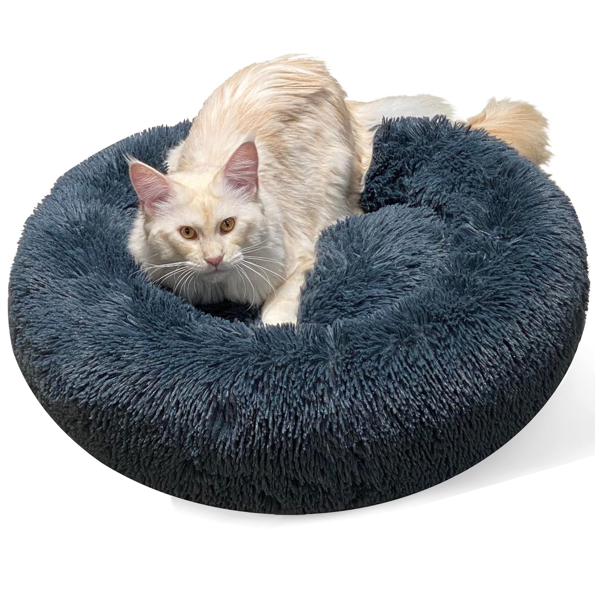 Donut Dog Bed - Anti-Anxiety, Self Warming, Cozy Soft Plush, Machine Washable Round Pet Bed, Ideal for Home & Travel, 20"x 8"， Dark Grey