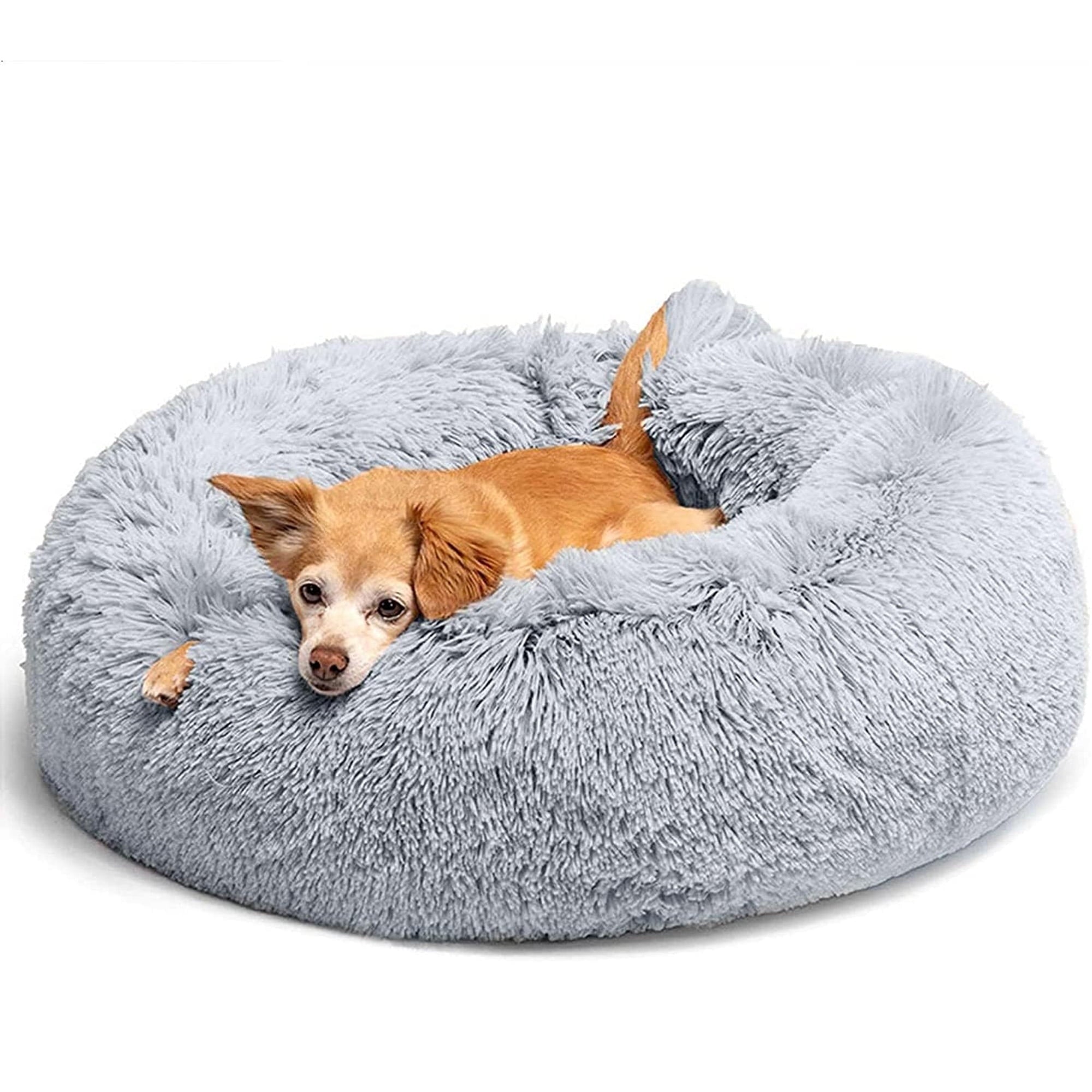 Donut Dog Bed - Anti-Anxiety, Self Warming, Cozy Soft Plush, Machine Washable Round Pet Bed, Ideal for Home & Travel, 20"x 8"， Dark Grey