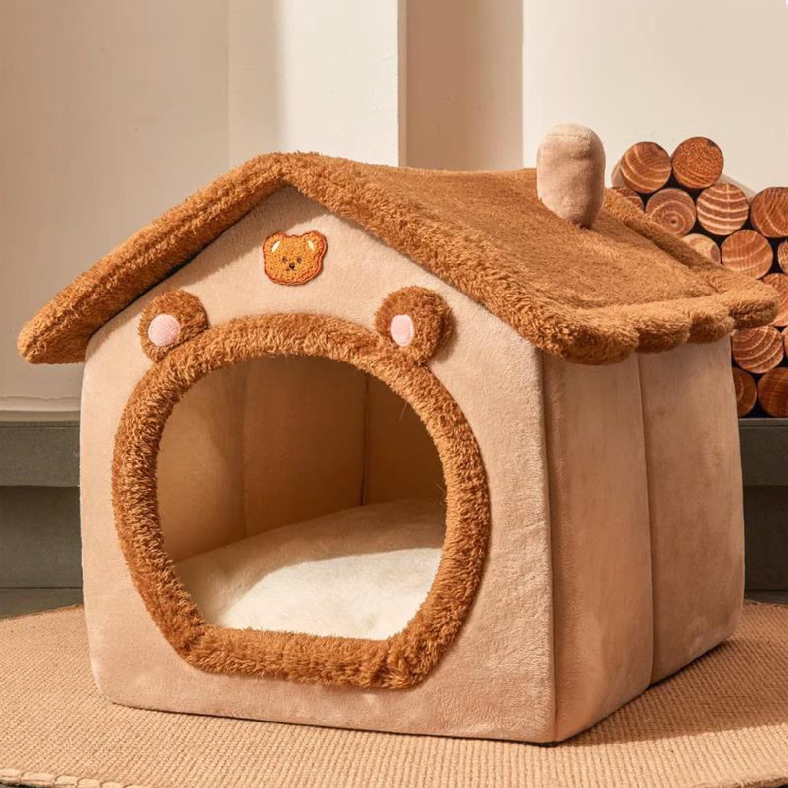 Egmy Dog House, Indoor Foldable Soft Kennel Bed, Warm Cats House Puppy Cave with Cushion, for Small Medium Large Dogs Cats
